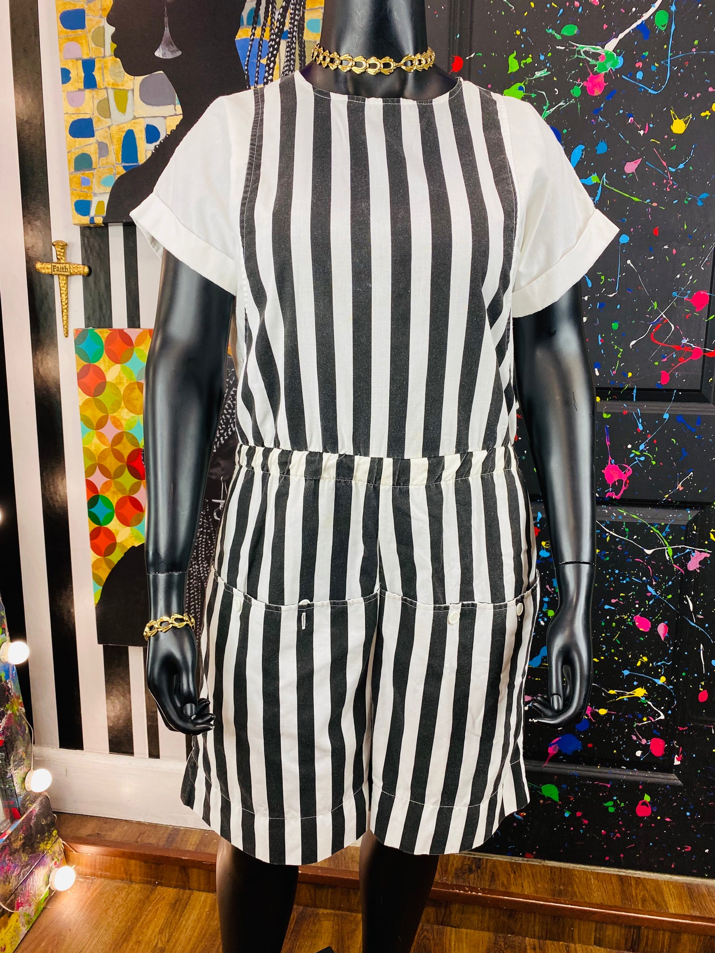 Vintage W&B Striped Romper
