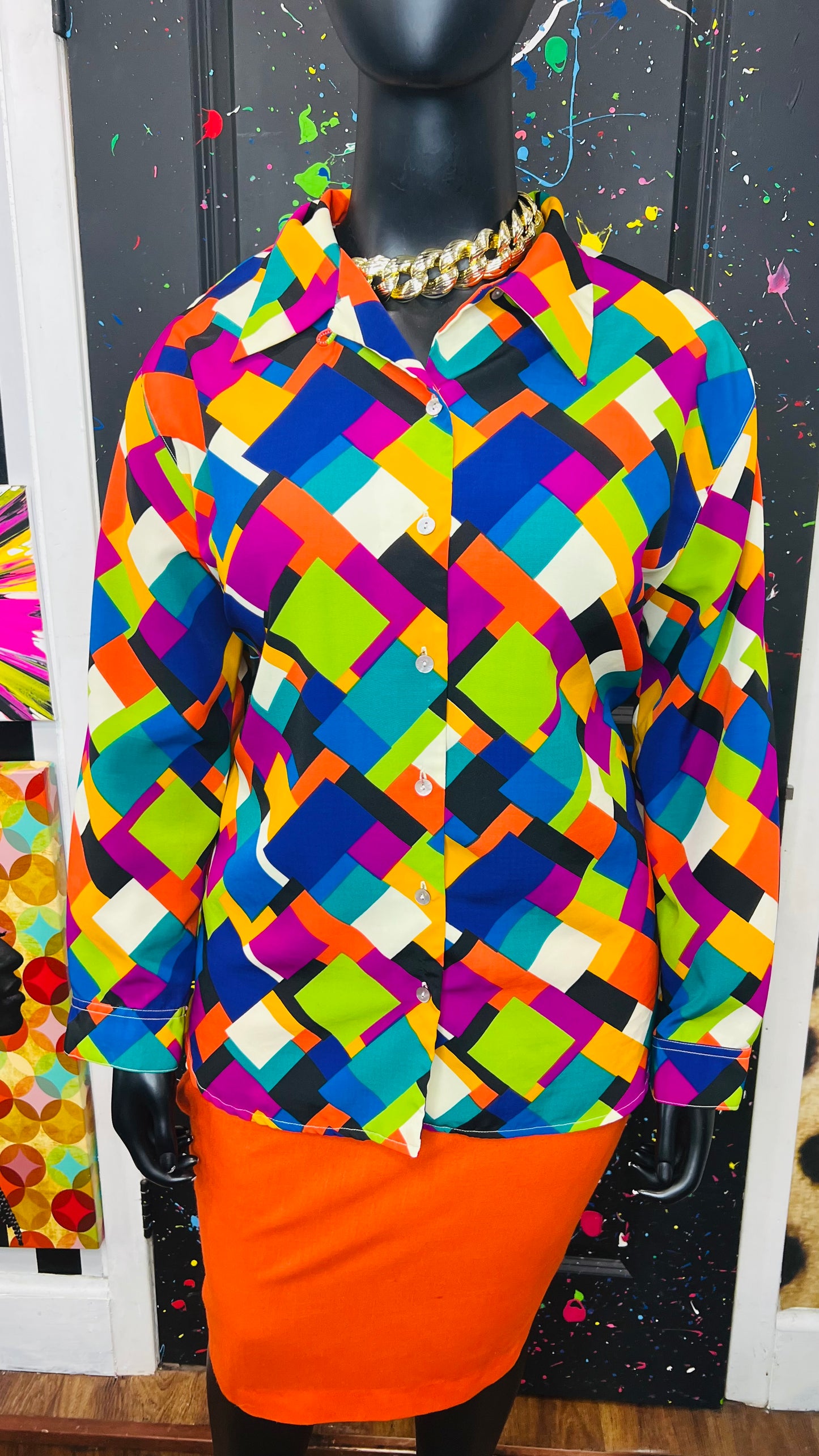 Vintage Abstract Polyester Blouse (20)