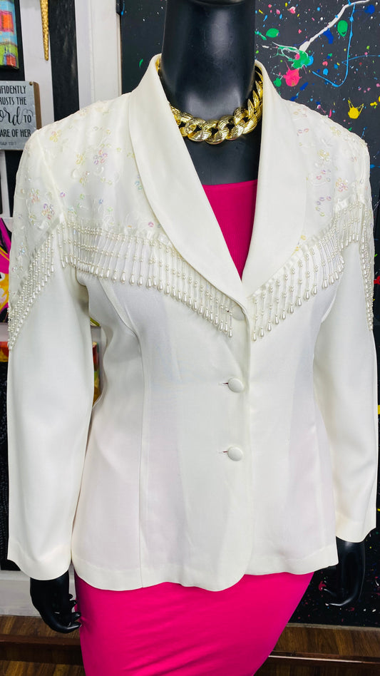 Vintage Beaded Cream Colored Blazer (14)