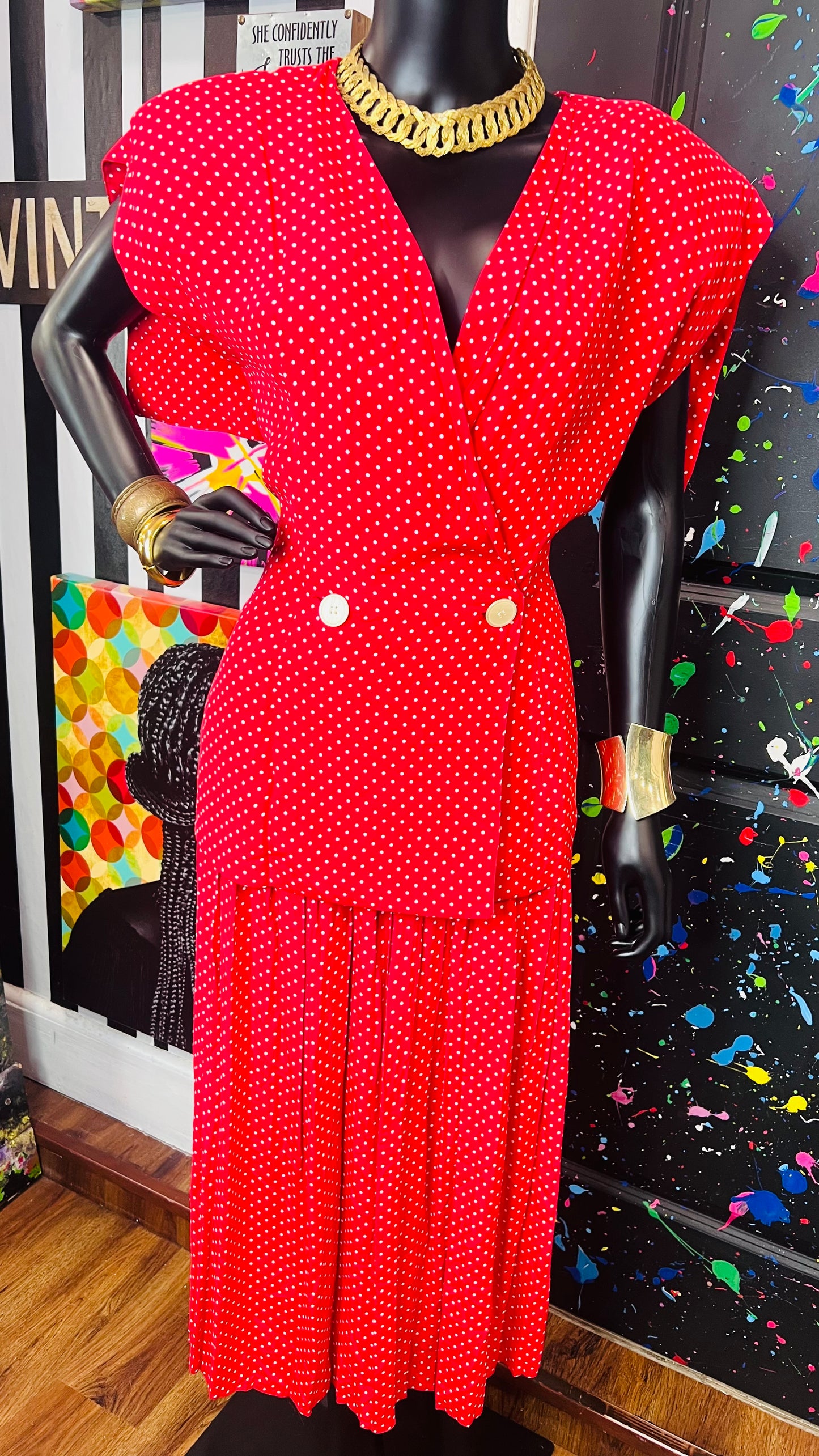 Vintage ‘Maggie’ Red & White Polka Dot Skirt Set (12)