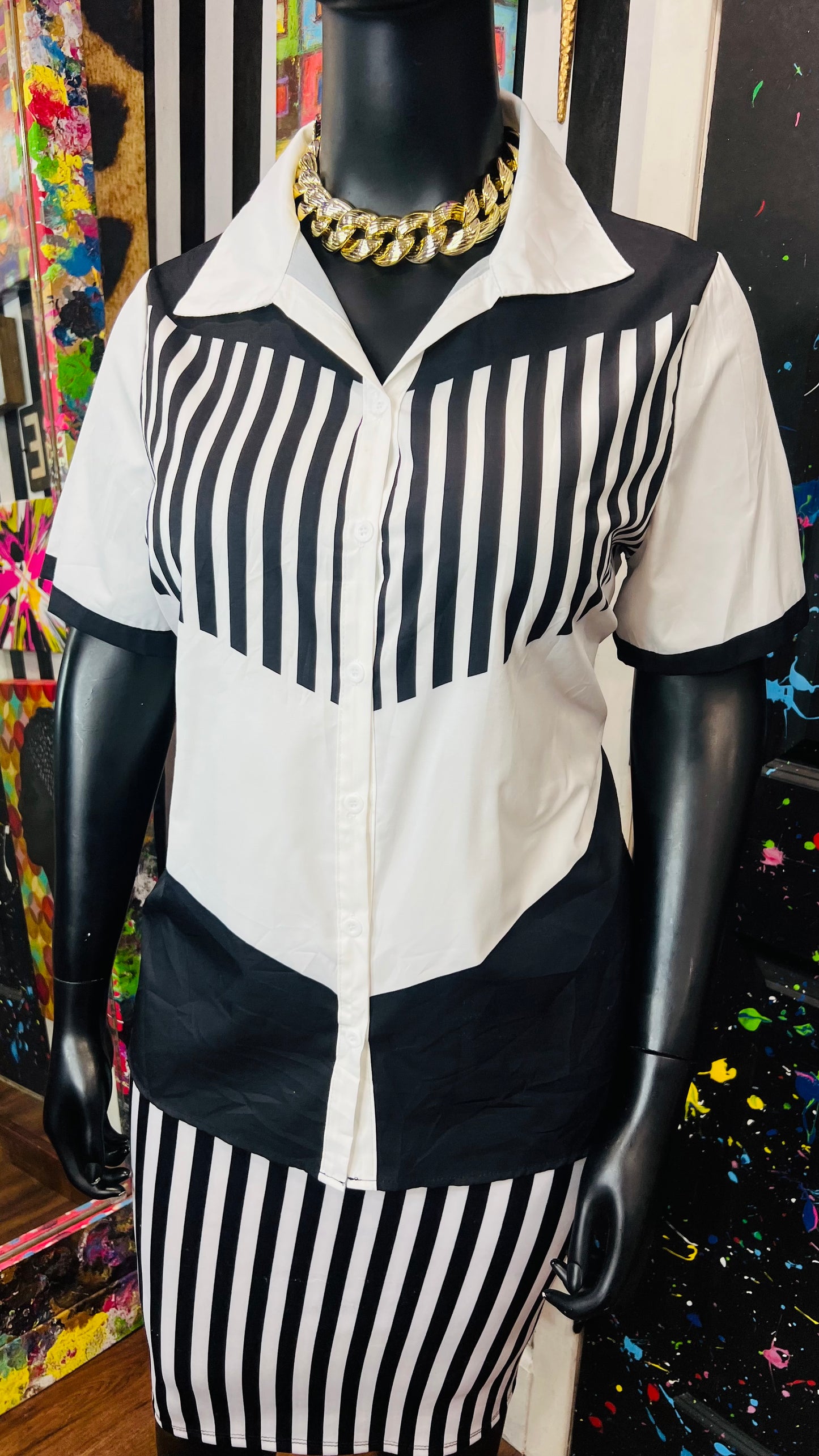 Vintage Inspired Black & White Striped Blouse (18)