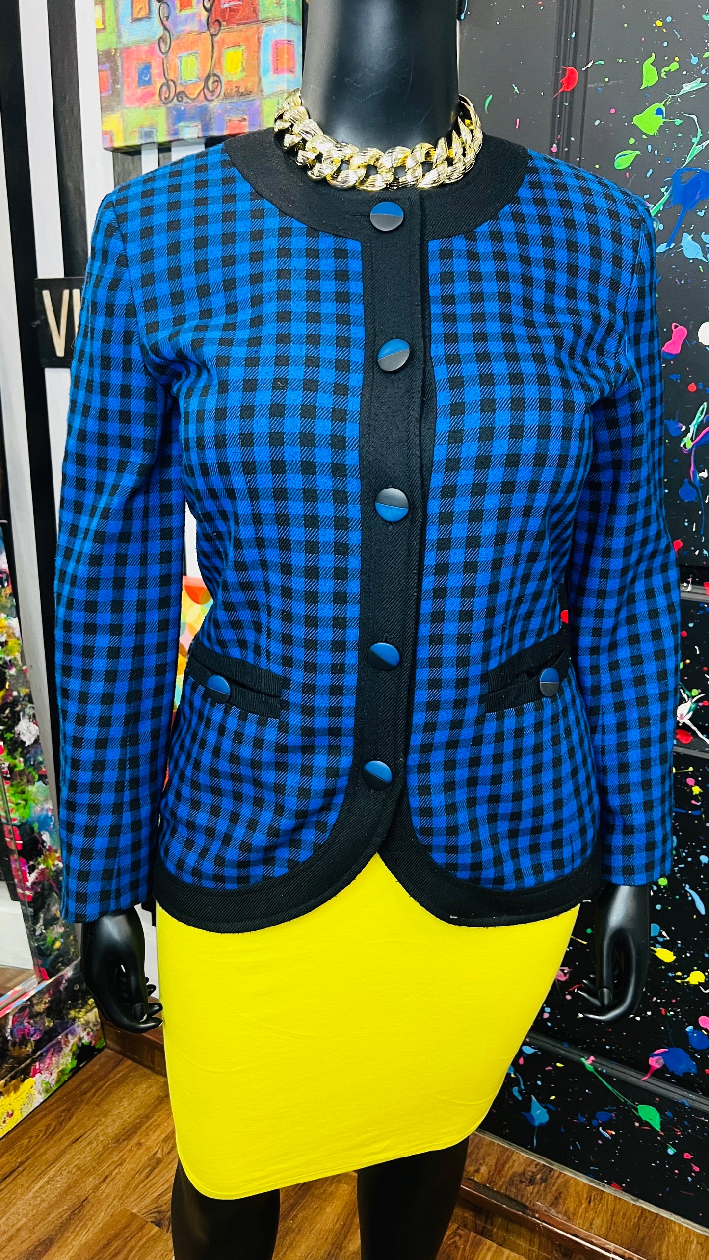 Vintage Leslie Fay Checkered Blue & Black Blazer (14)