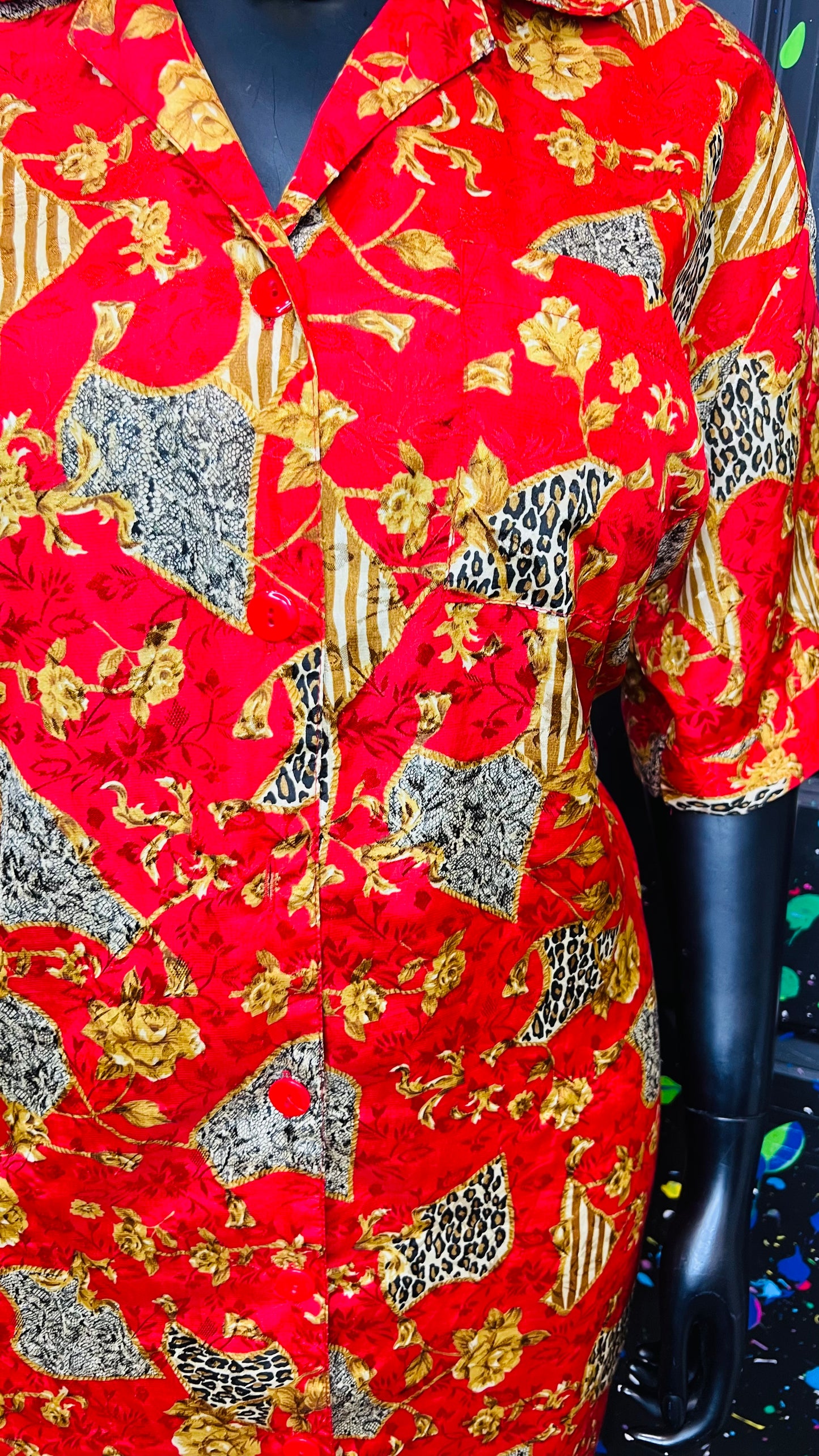 Vintage Red & Gold Animal Print Gown/Duster (OS)
