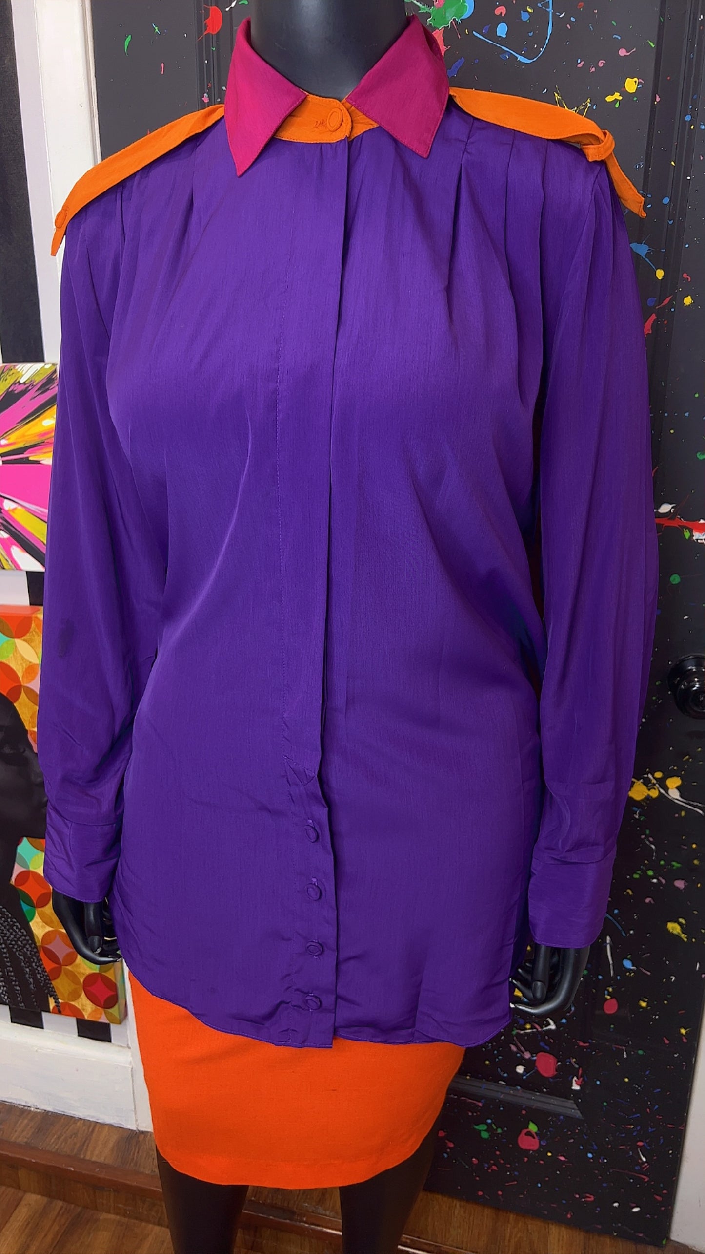 Vintage Purple Orange & Pink Pleated Blouse (22)