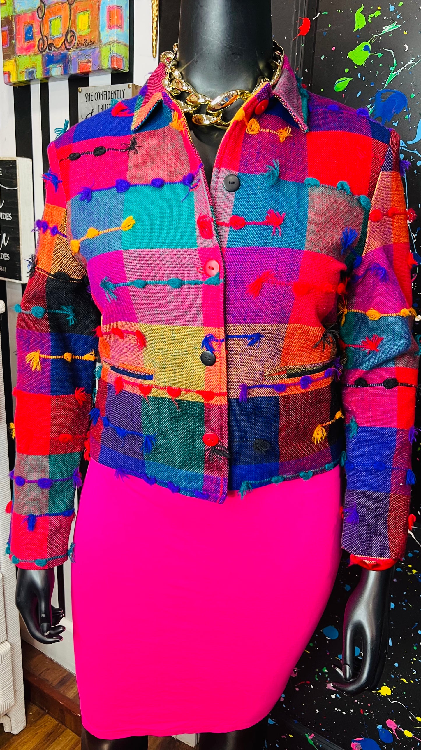 Vintage Colorful Cropped Blazer (12/14)