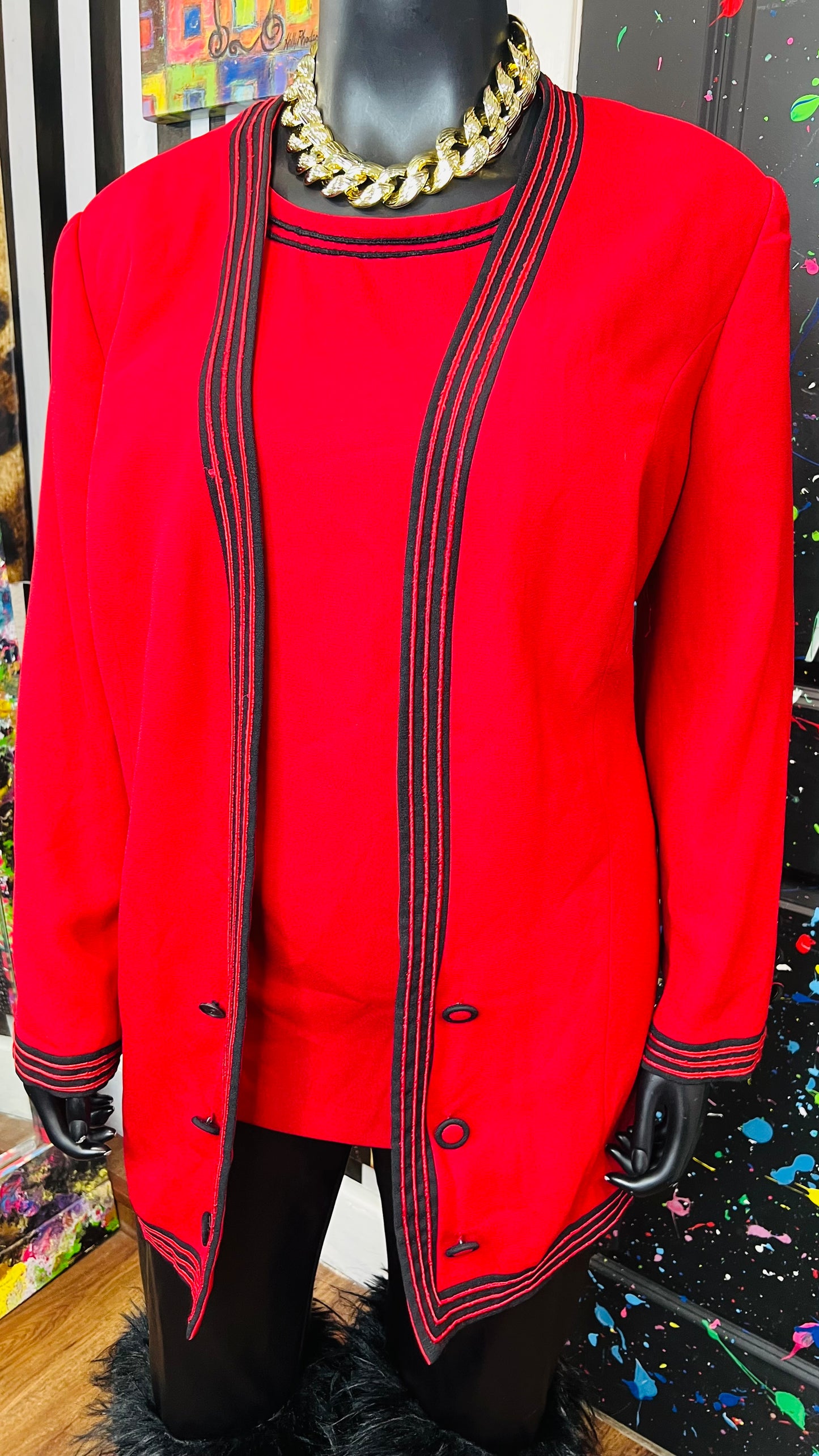 Vintage Red & Black 2 Piece Blouse & Blazer (24)