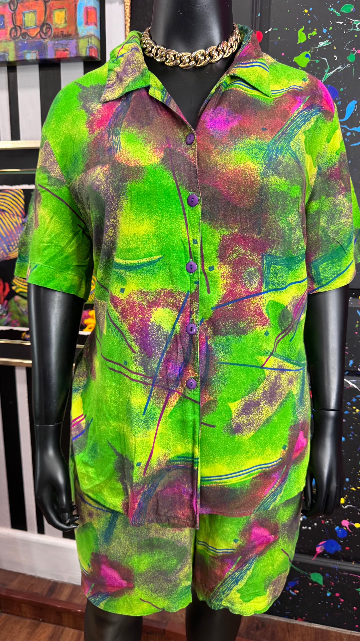 Vintage Green Abstract Short Set (24)