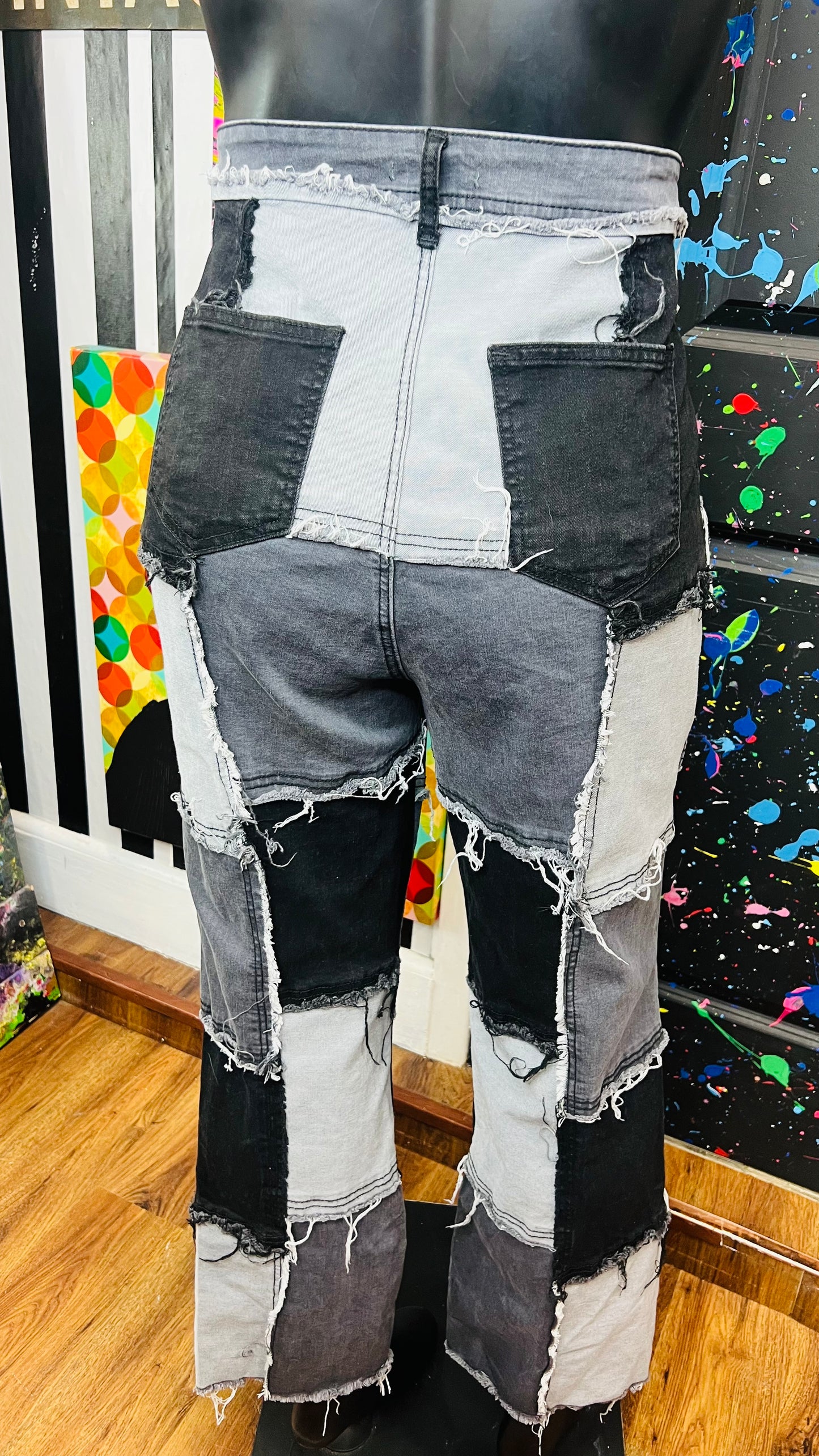 Patchwork Grey & Black Denim Stretch Jeans (16)