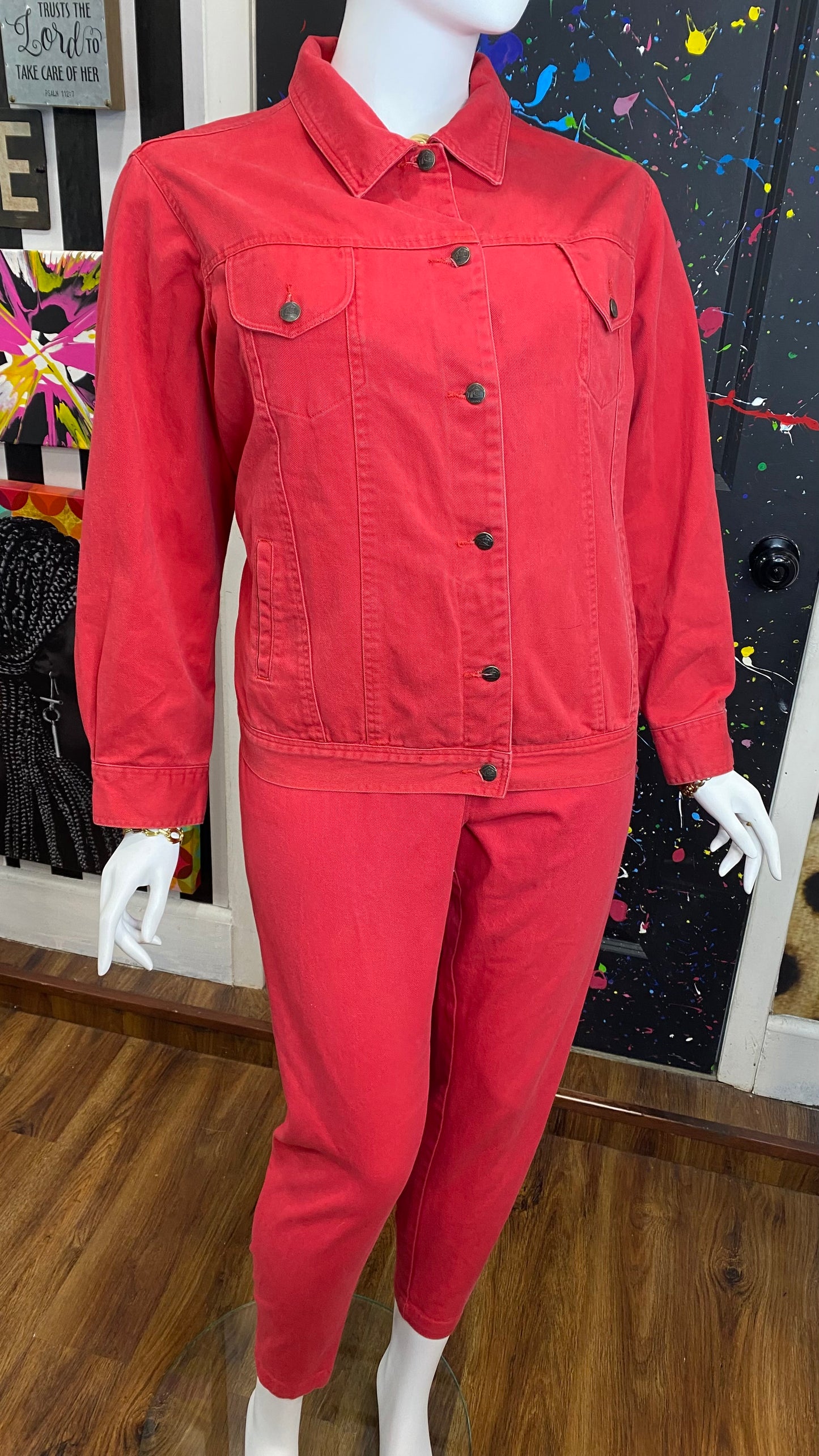 Vintage 90’s Red Denim Set- Red Jeans & Denim Jacket (24)