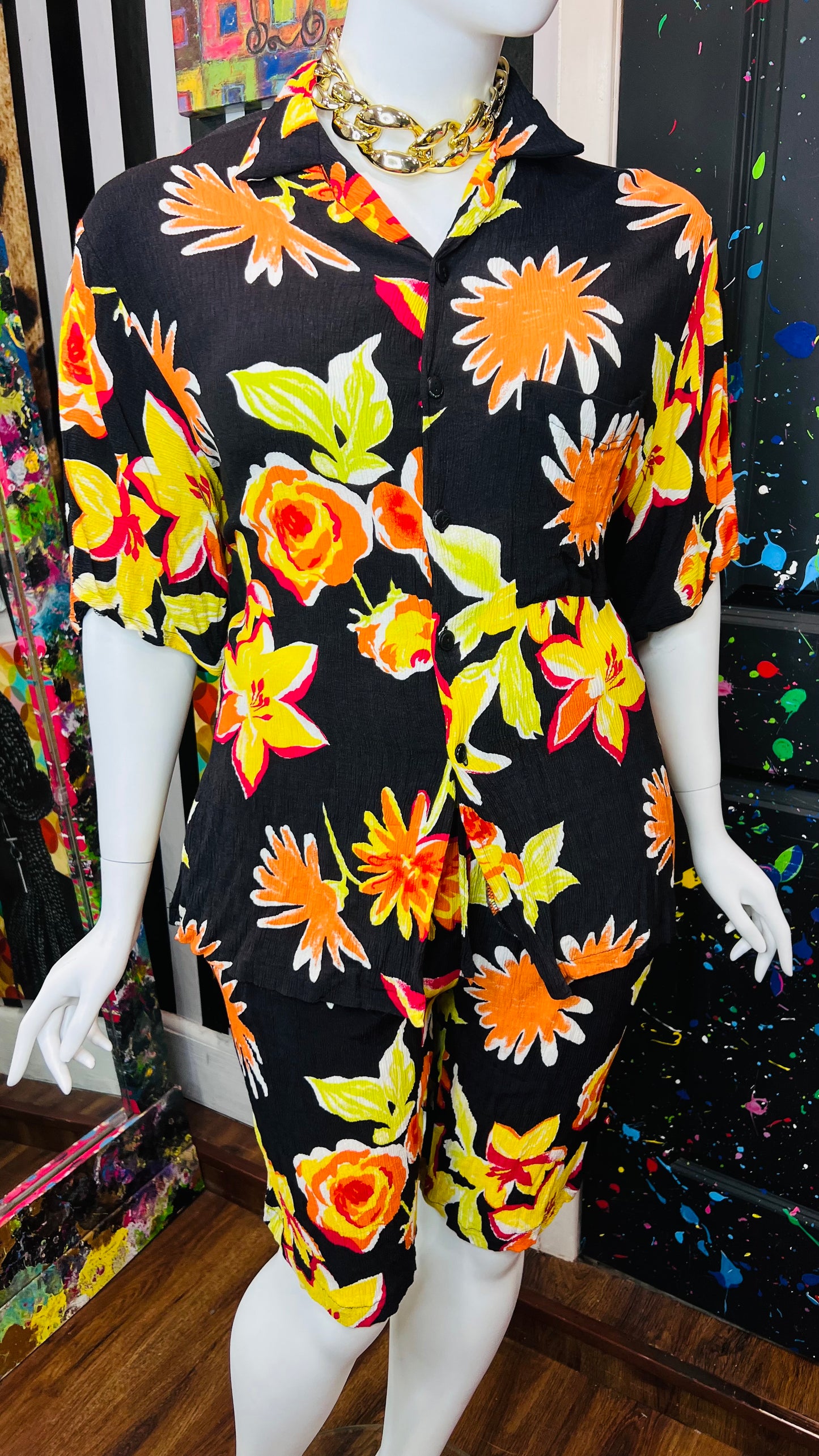 Vintage Rayon Tropical Shorts Set (18/20)