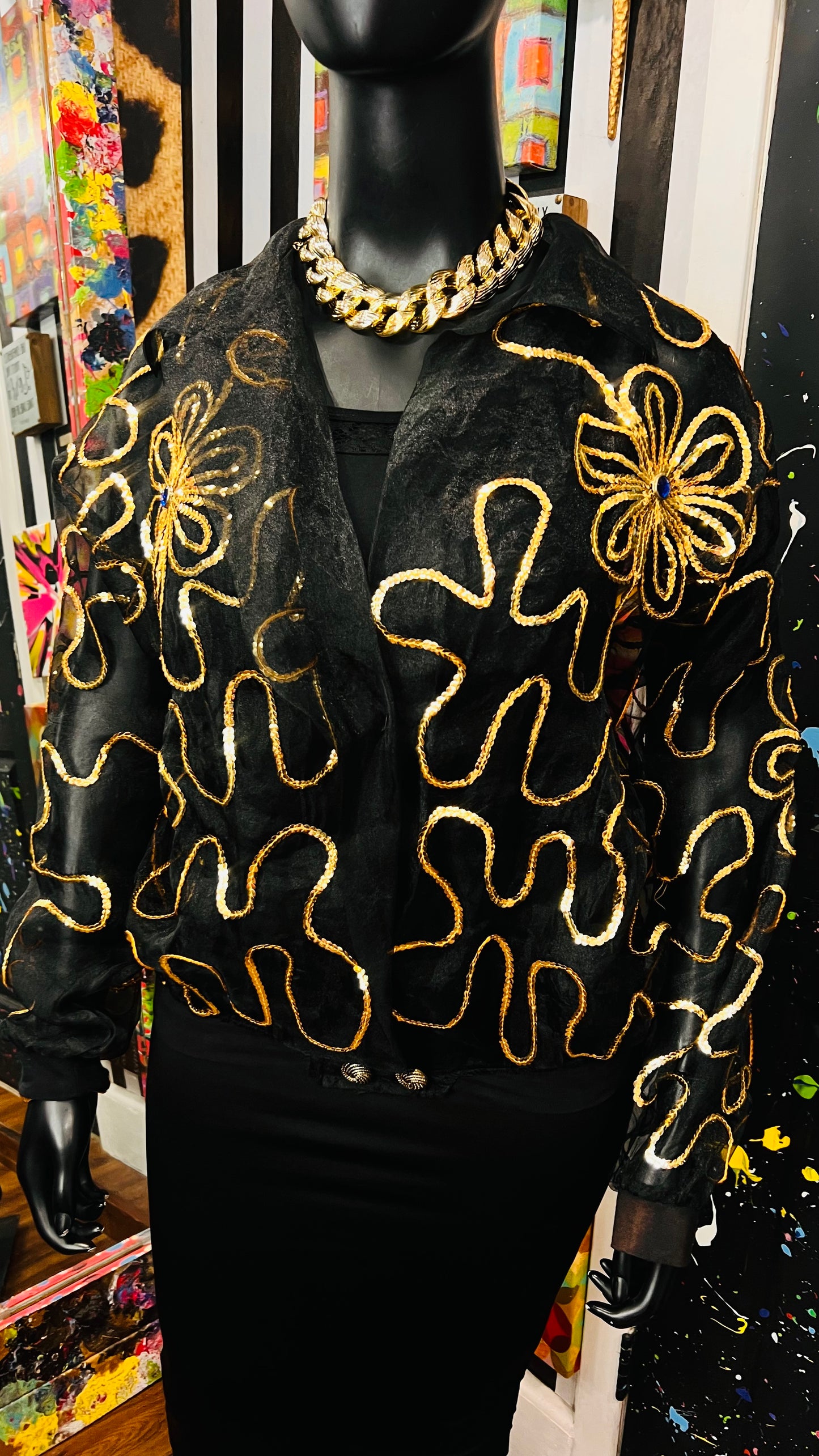 Vintage Sheer Black Jeweled Embroidered Top (22/24)