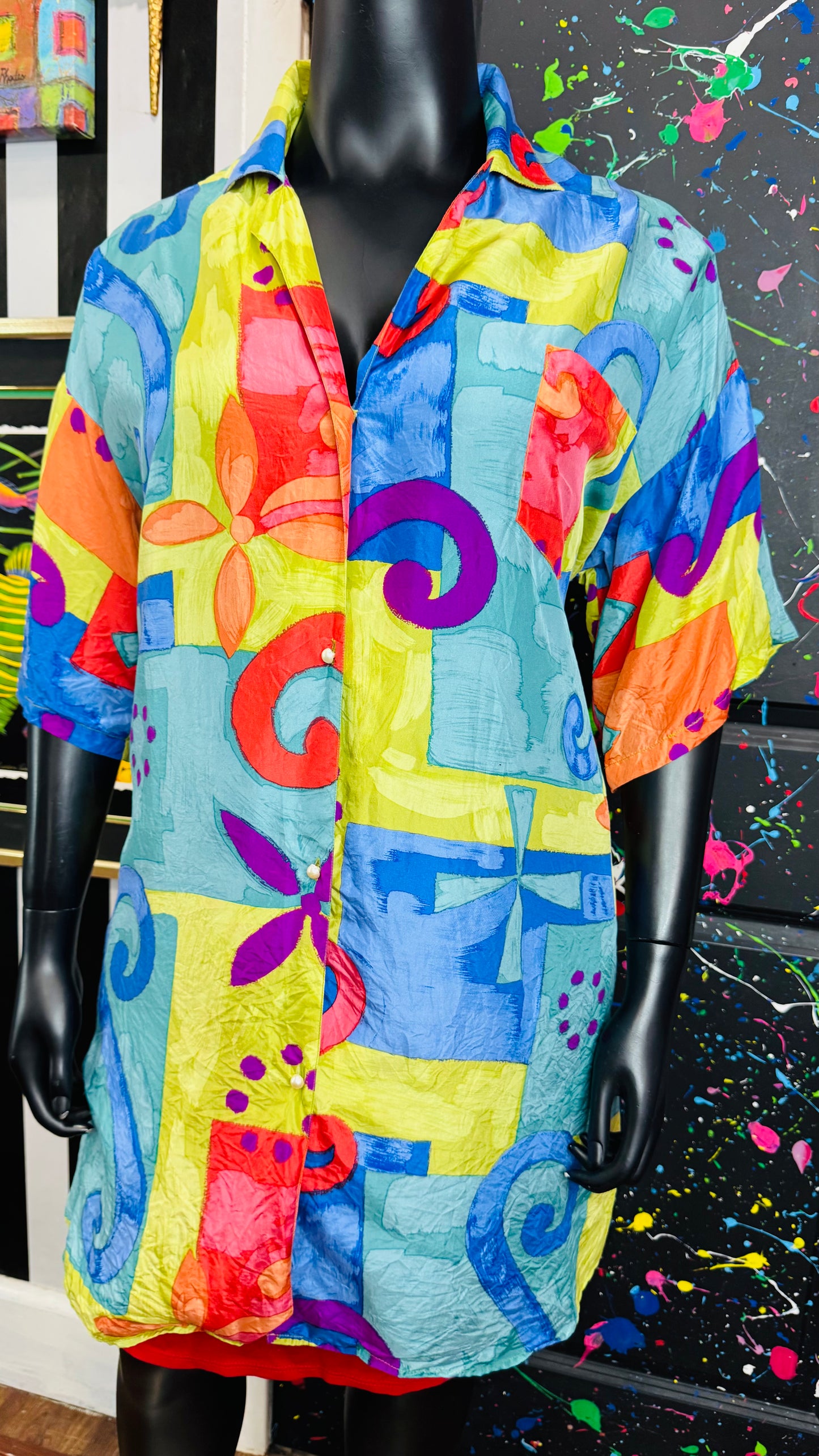 Vintage Abstract 100% Silk Blouse (24)