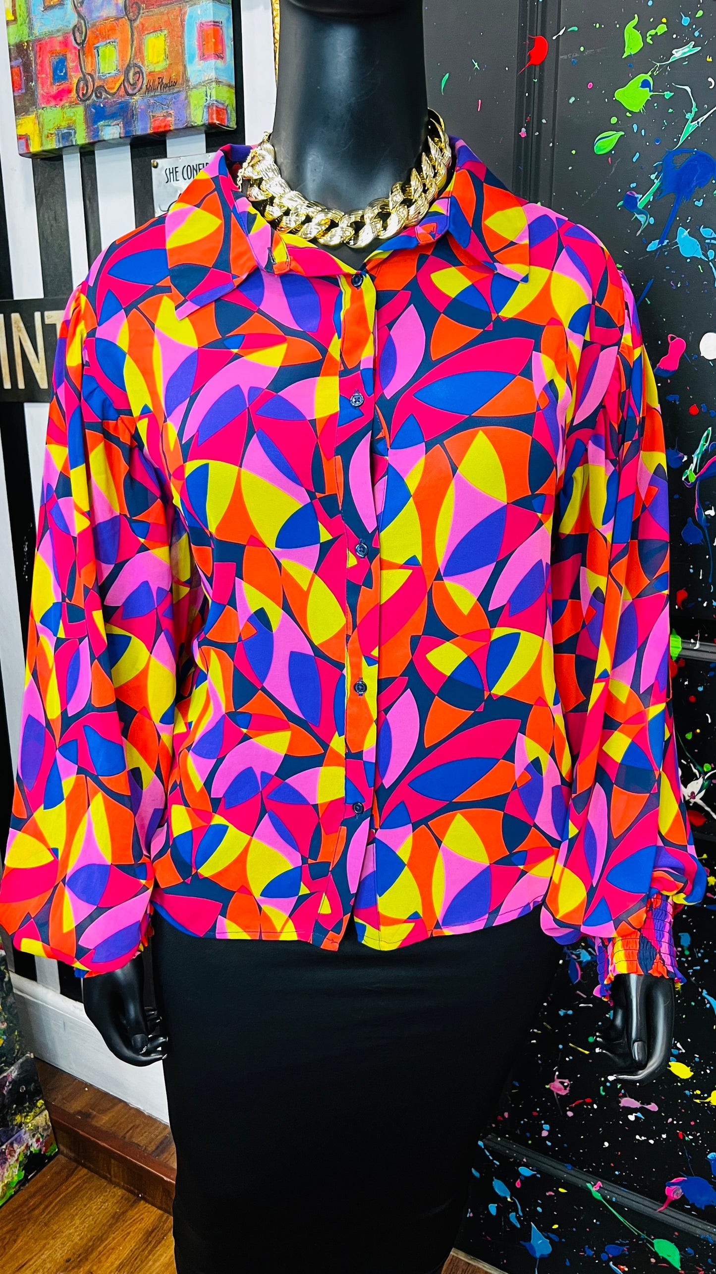 Colorful Balloon Sleeve Blouse (22)