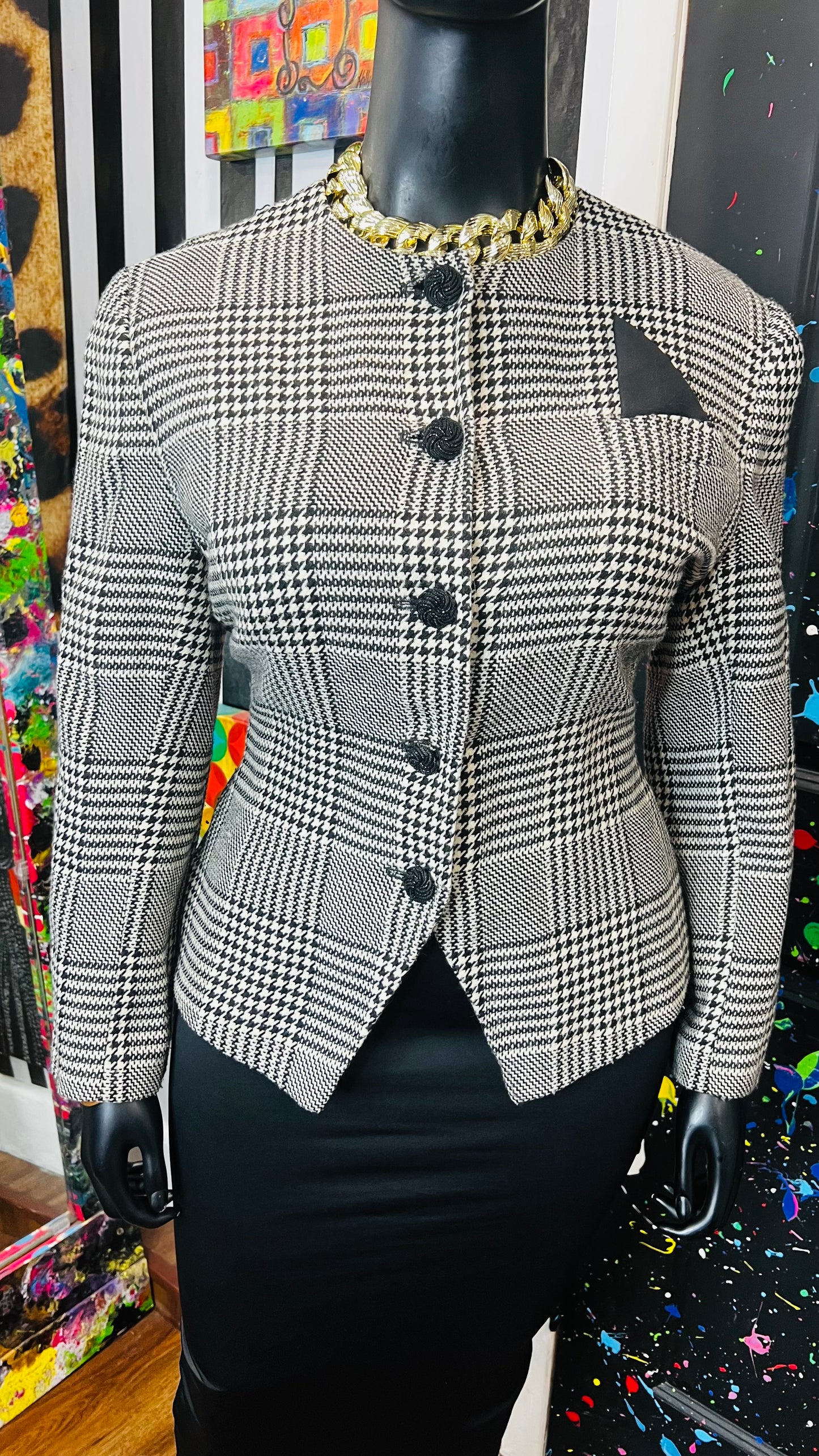 Vintage Black & White Cropped Blazer (18W)