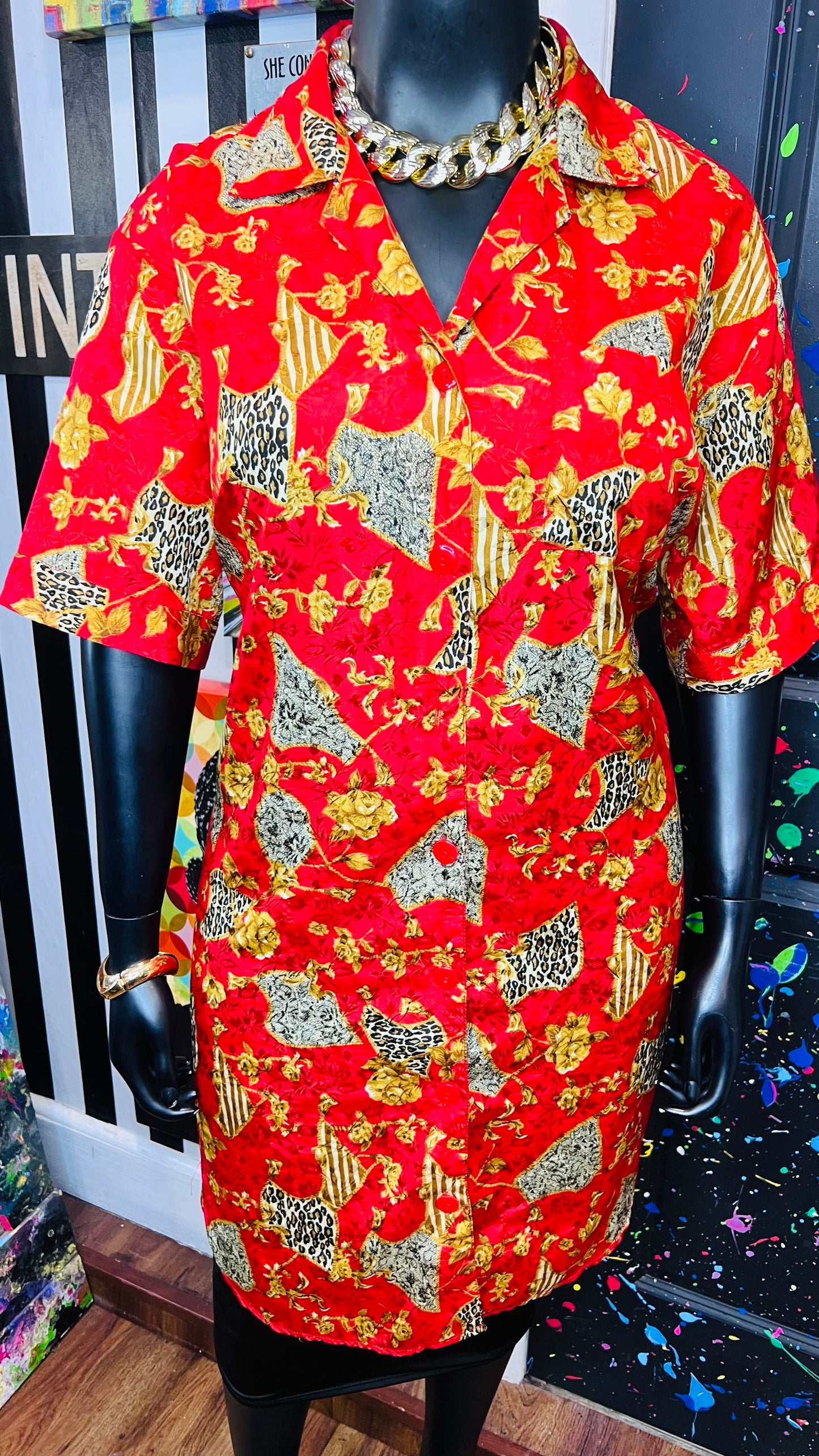 Vintage Red & Gold Animal Print Gown/Duster (OS)