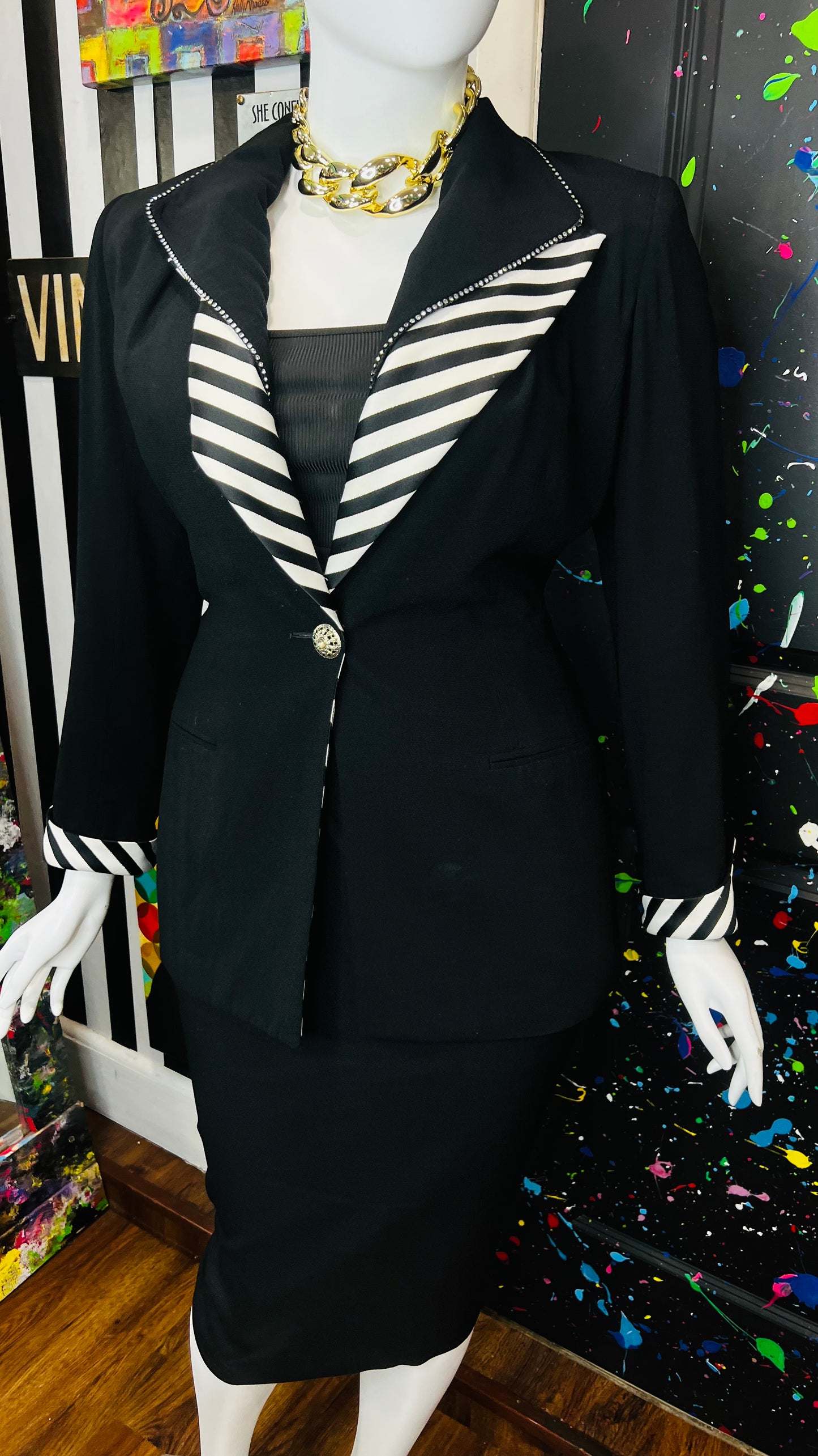 Vintage Black & Zebra Print Skirt Suit (16)
