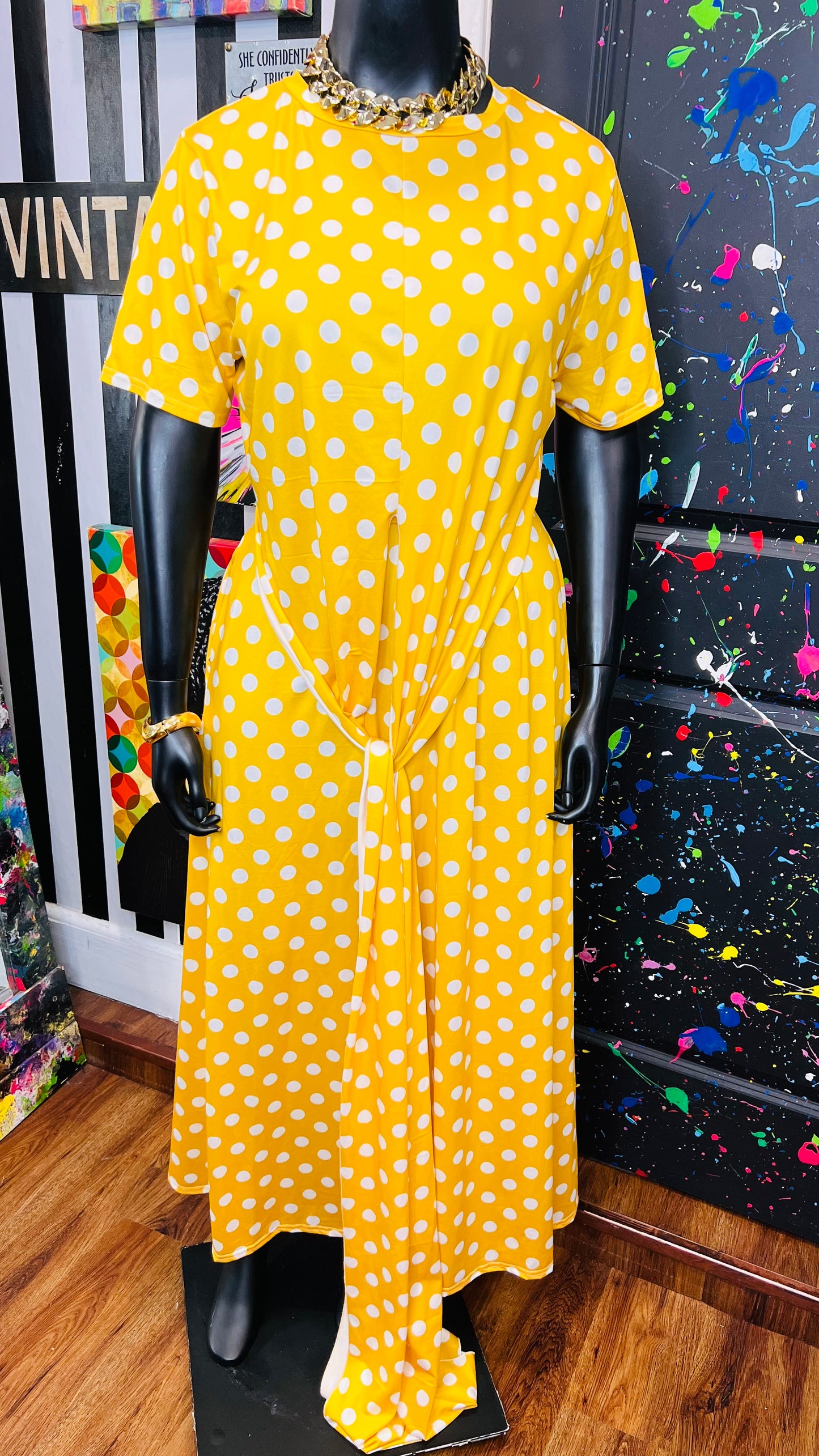 Yellow & White Polka & White Wrap Around Blouse Skirt Set (22)