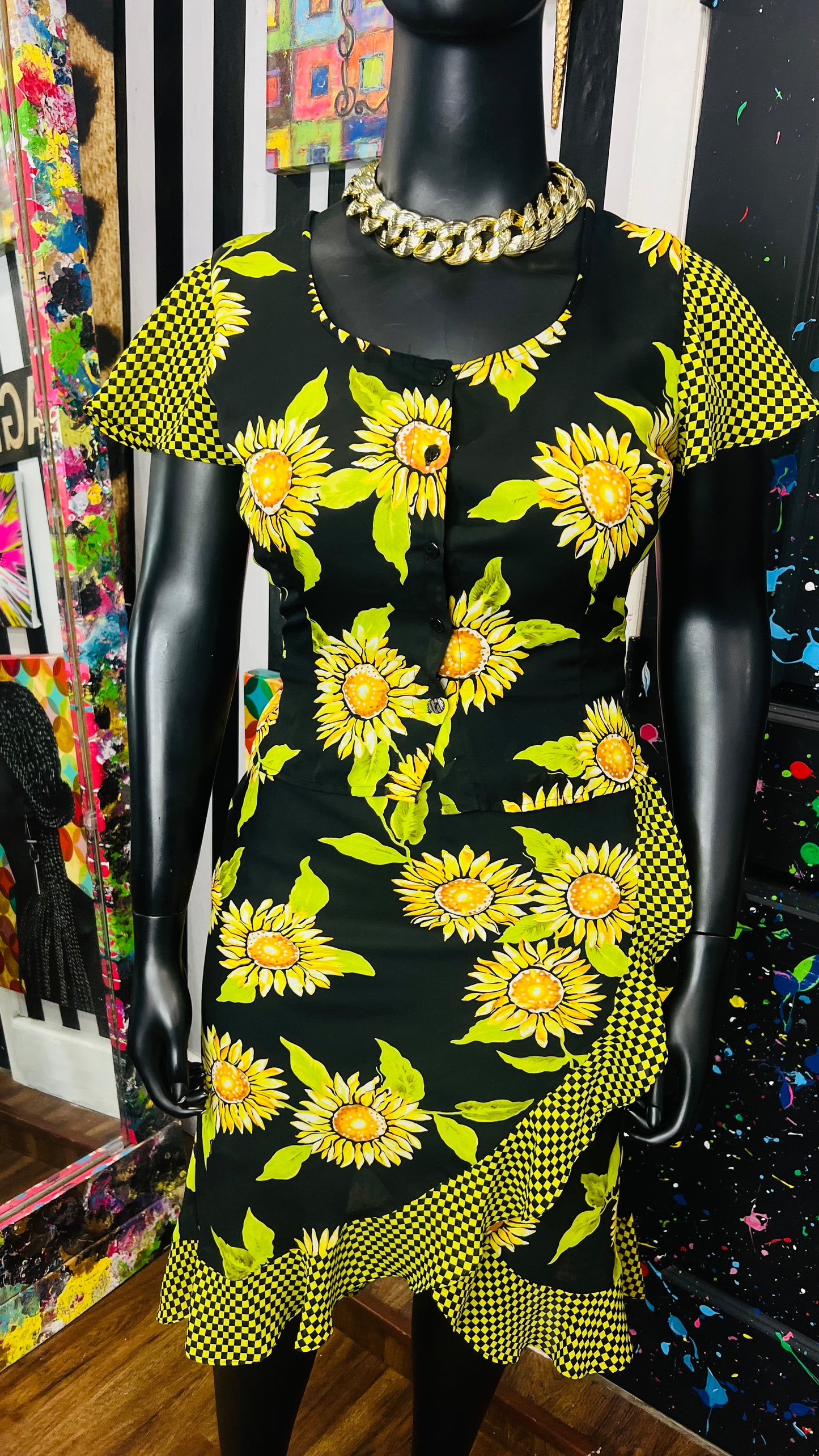 Vintage Semi Sheer Sunflower Skirt Set (14)