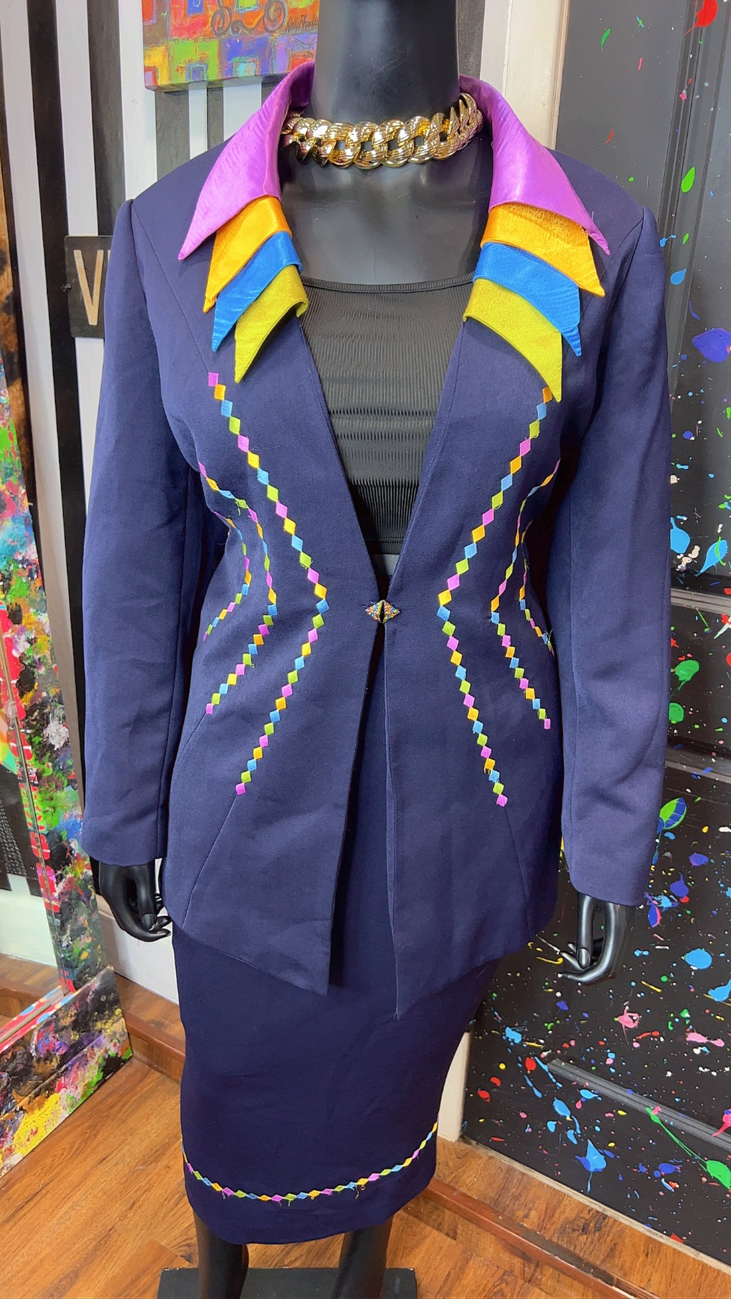 Vintage Rainbow Collar Skirt Suit (20W)