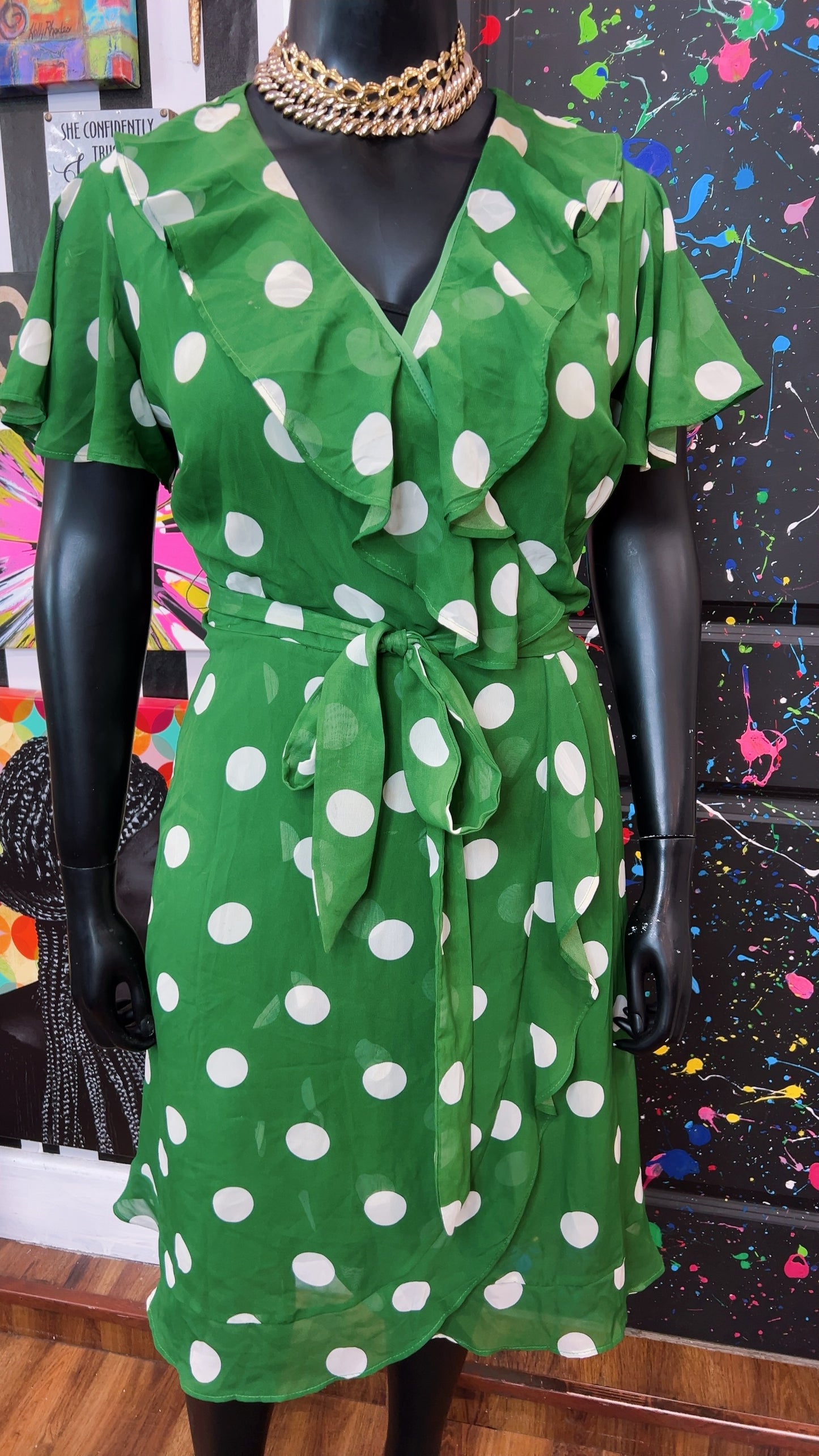 Green & White Polka Dot Dress (20)