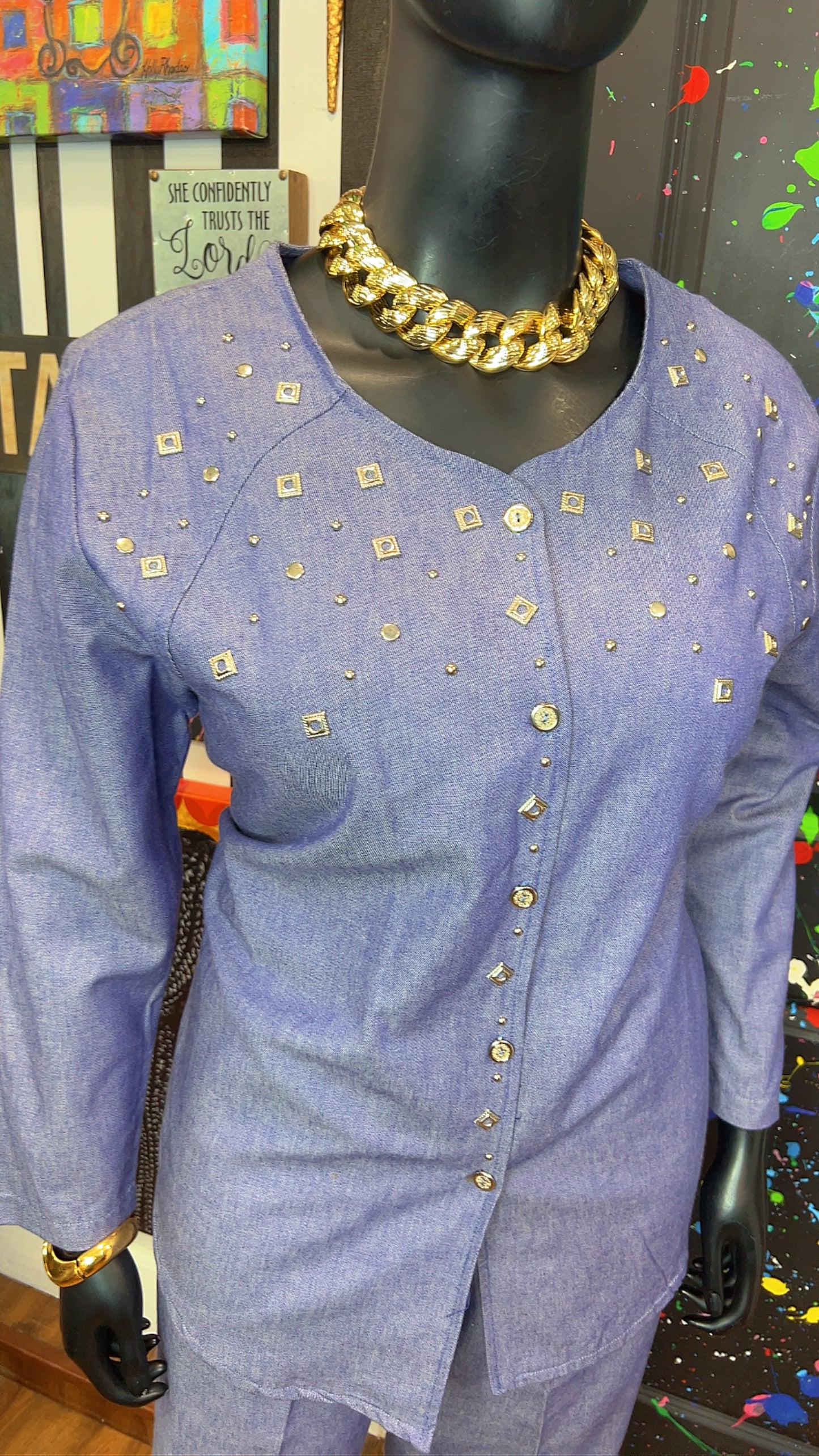 Vintage Denim Studded Pants Set (16)