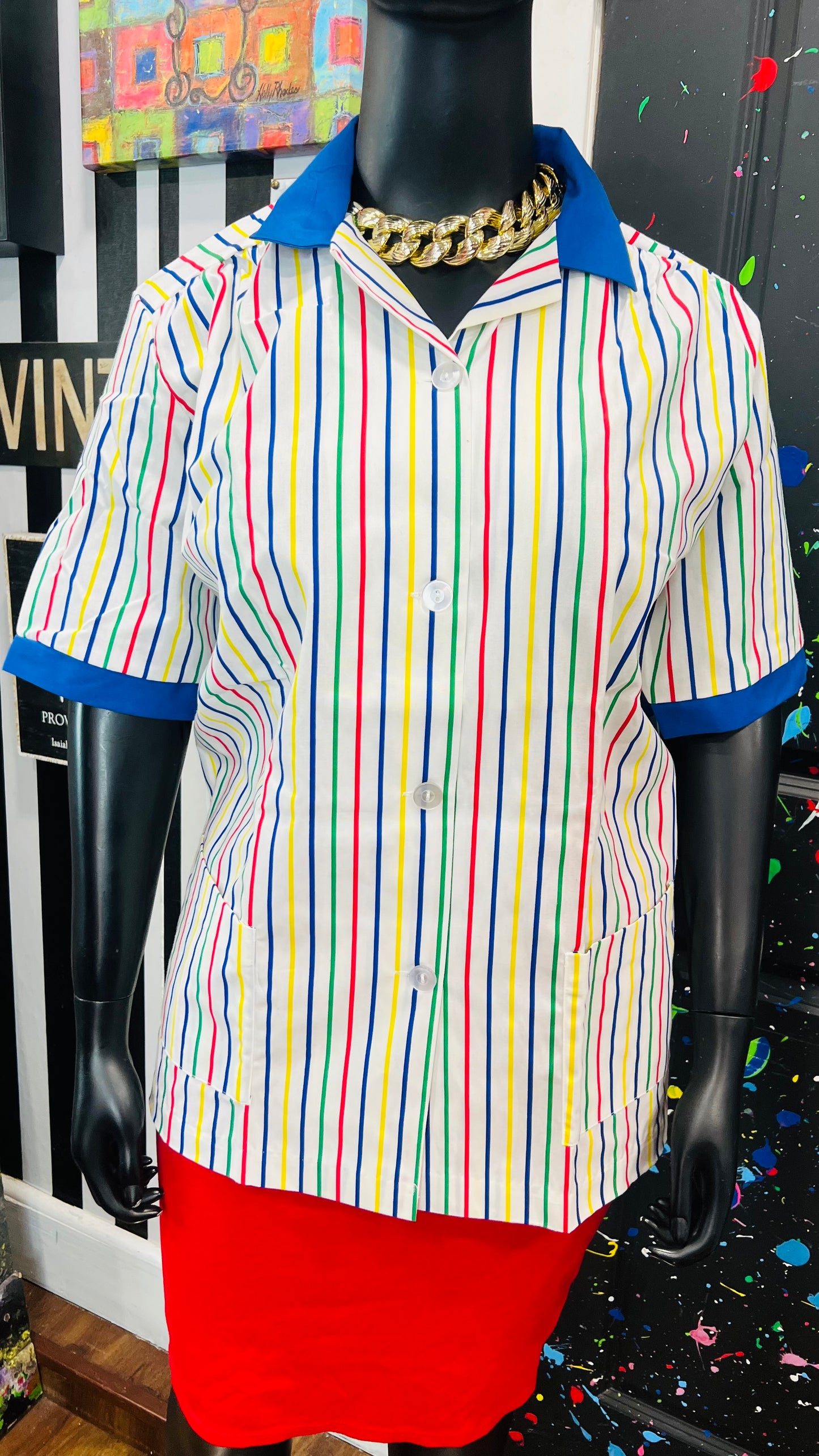 Plus Size Vintage Color Block Scrub Top (20)