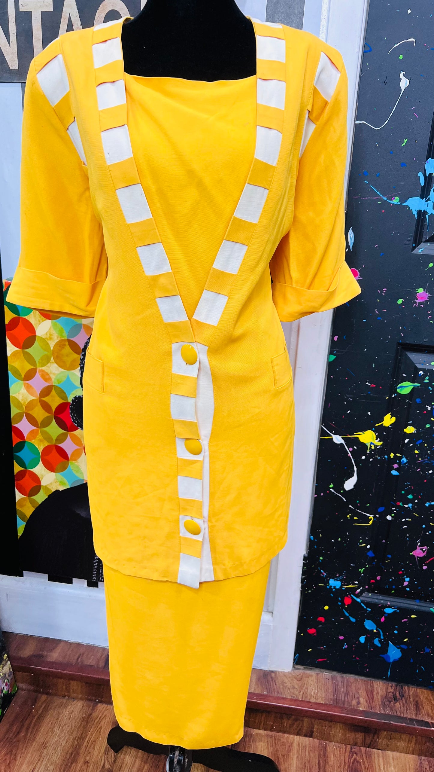 Vintage Yellow & White Skirt Suit (12/14)
