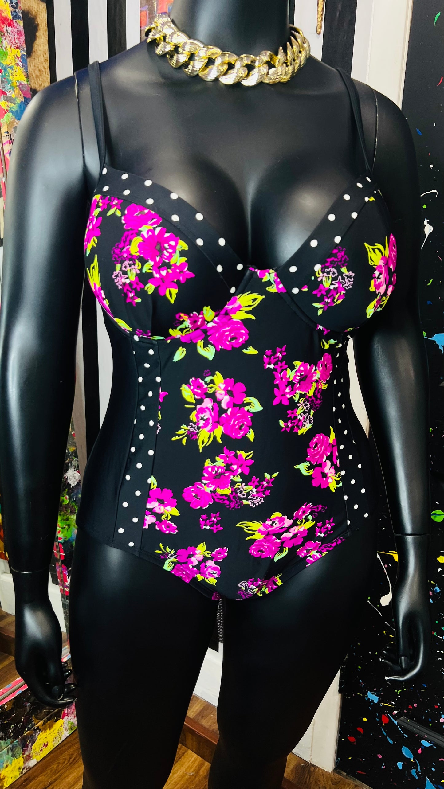 Vintage Polka Dot & Floral Swimsuit (18W/20W)
