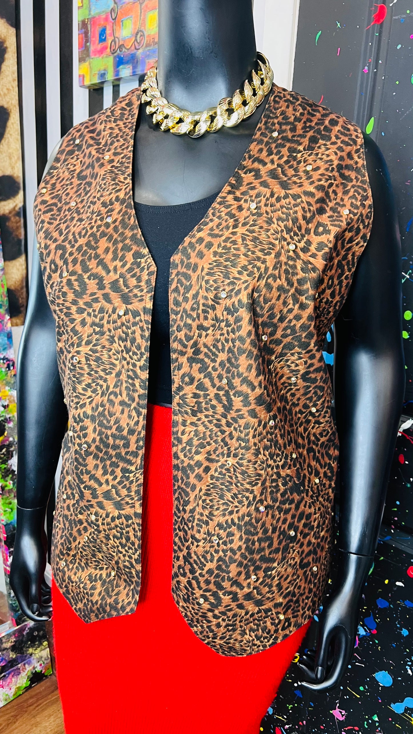 Vintage Studded Animal Print Vest (22)