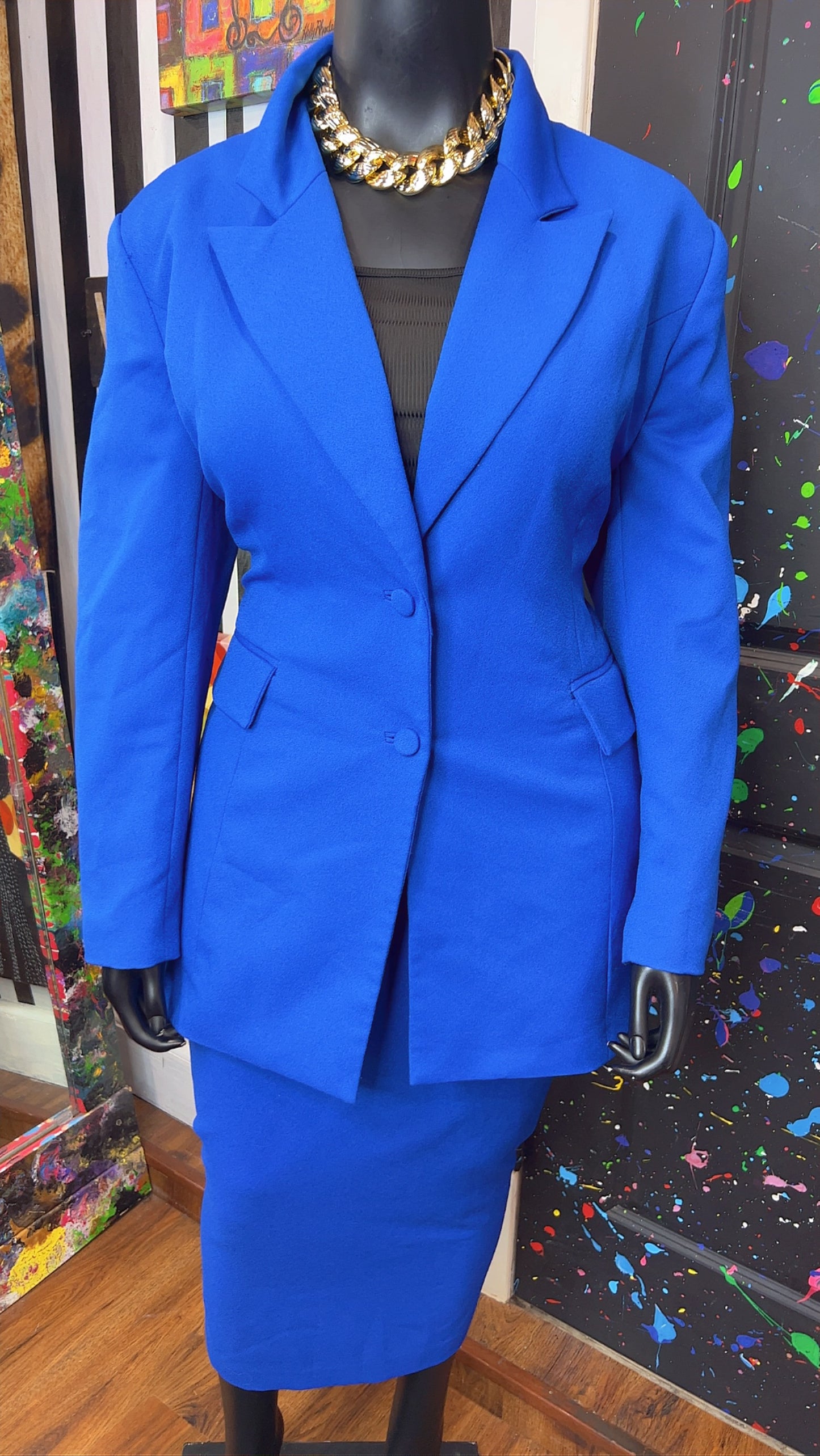 Vintage Solid Blue Skirt Suit (18)