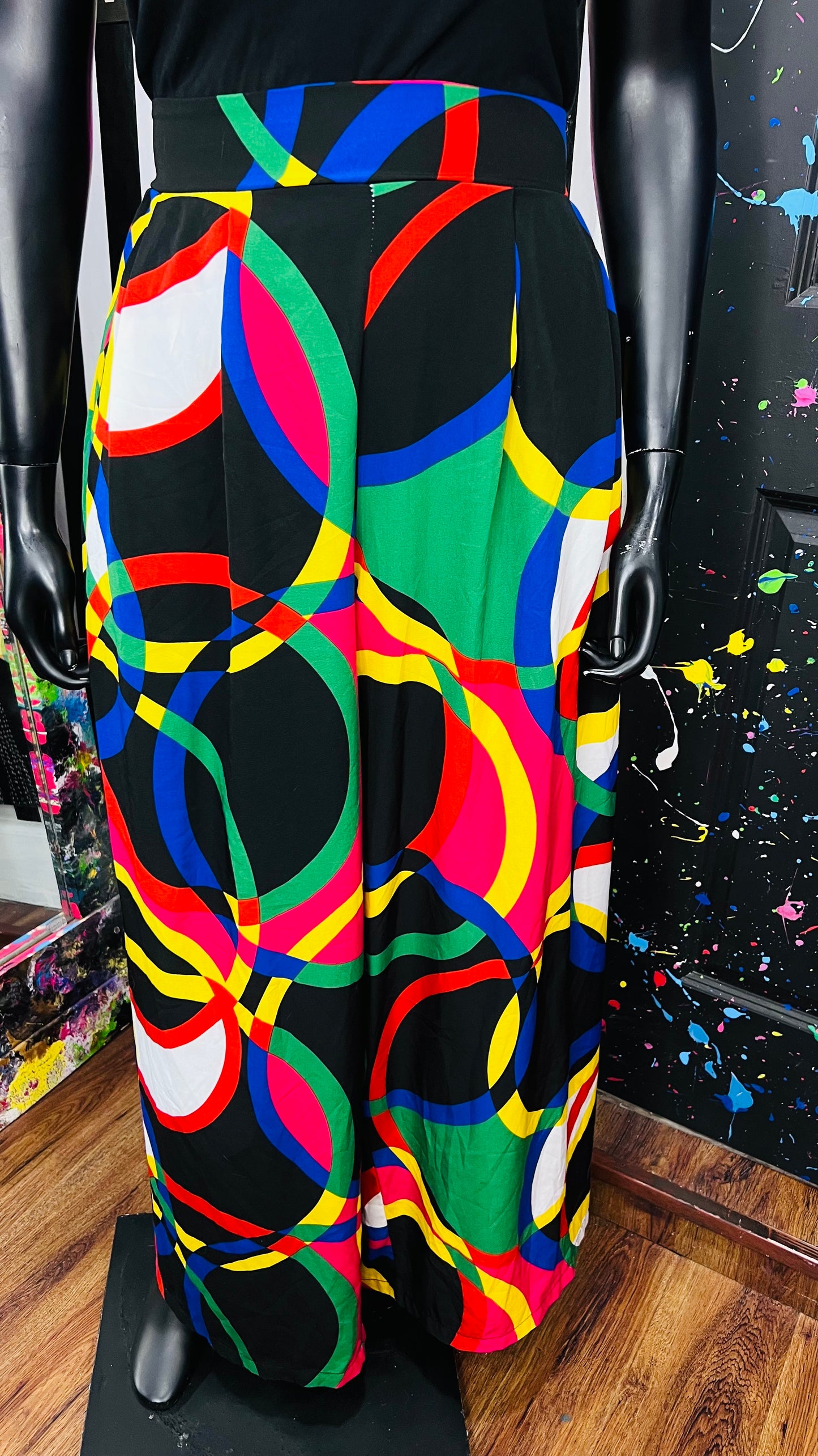 Colorblock Abstract Wide-legged Pants (22/24)