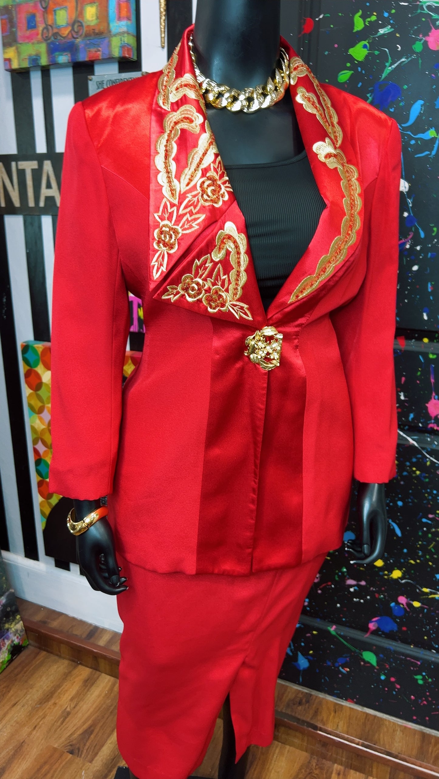 Vintage Red & Gold Skirt Suit (20)