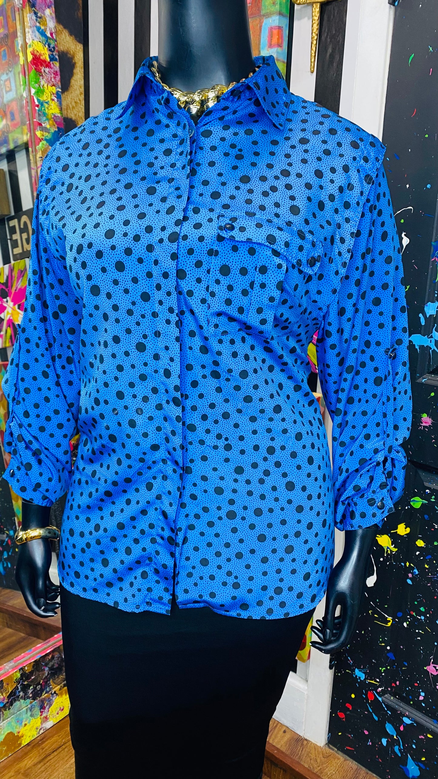 Vintage Polka Dot Blue & Black Blouse (20W)