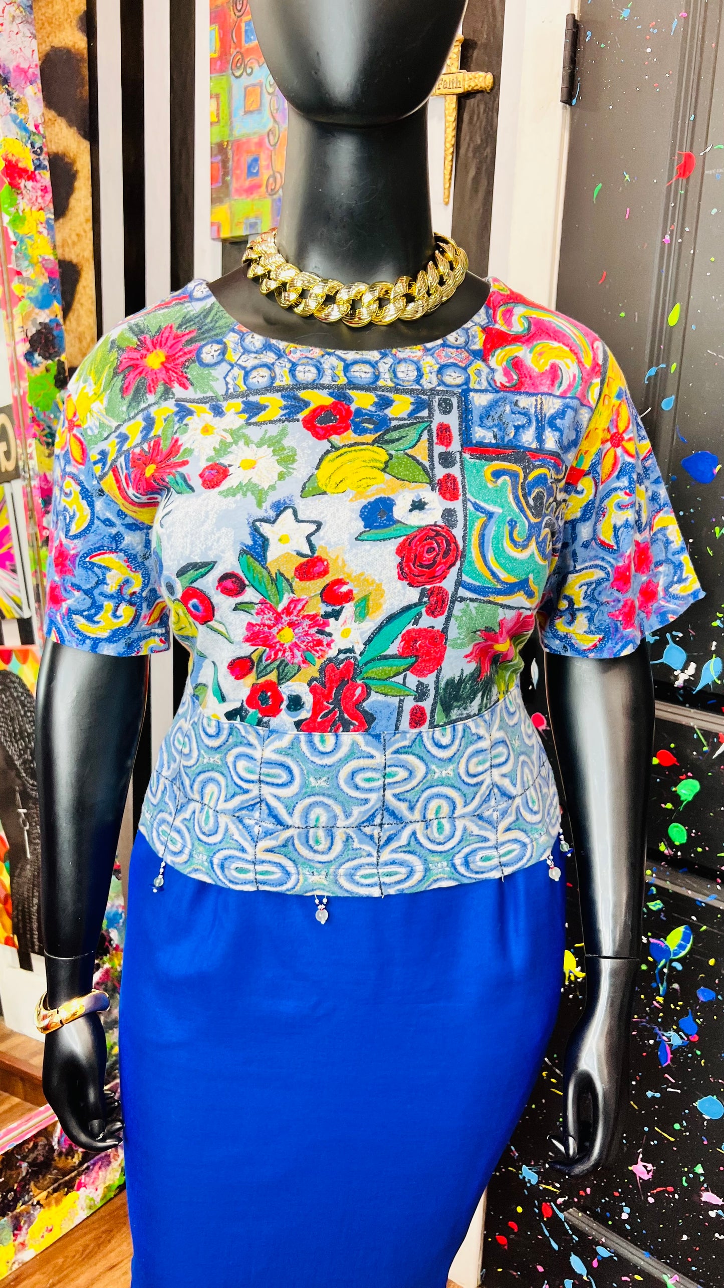 Vintage Carole Little Abstract Cotton Cropped Blouse (16/18)