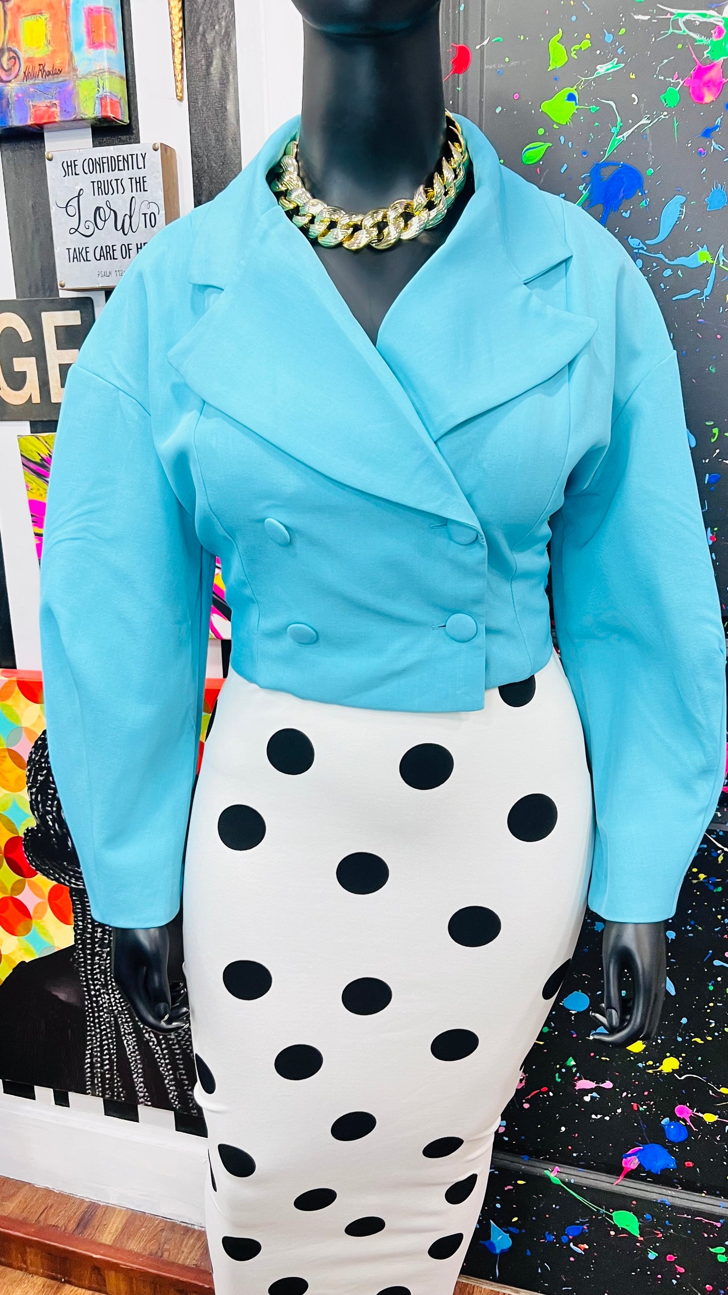 Vintage Inspired Puff Sleeves Cropped Blazer (16)
