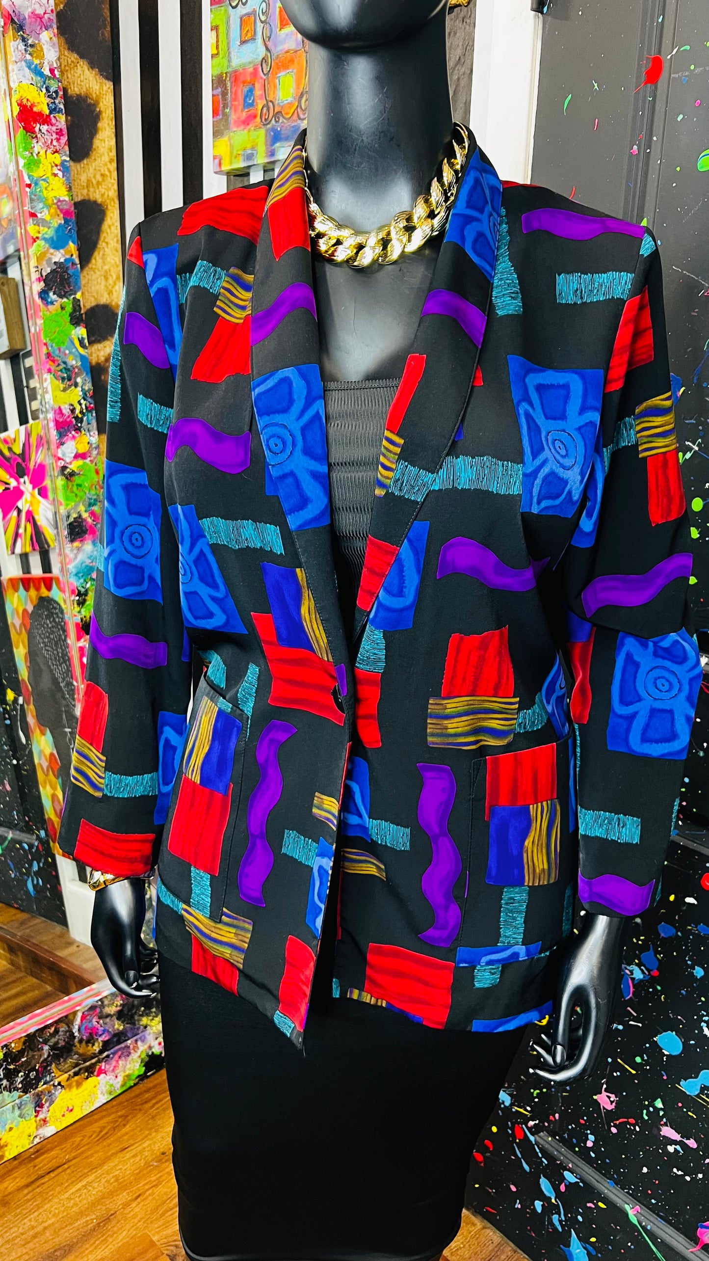 Vintge Vibrant Print Blazer (14)