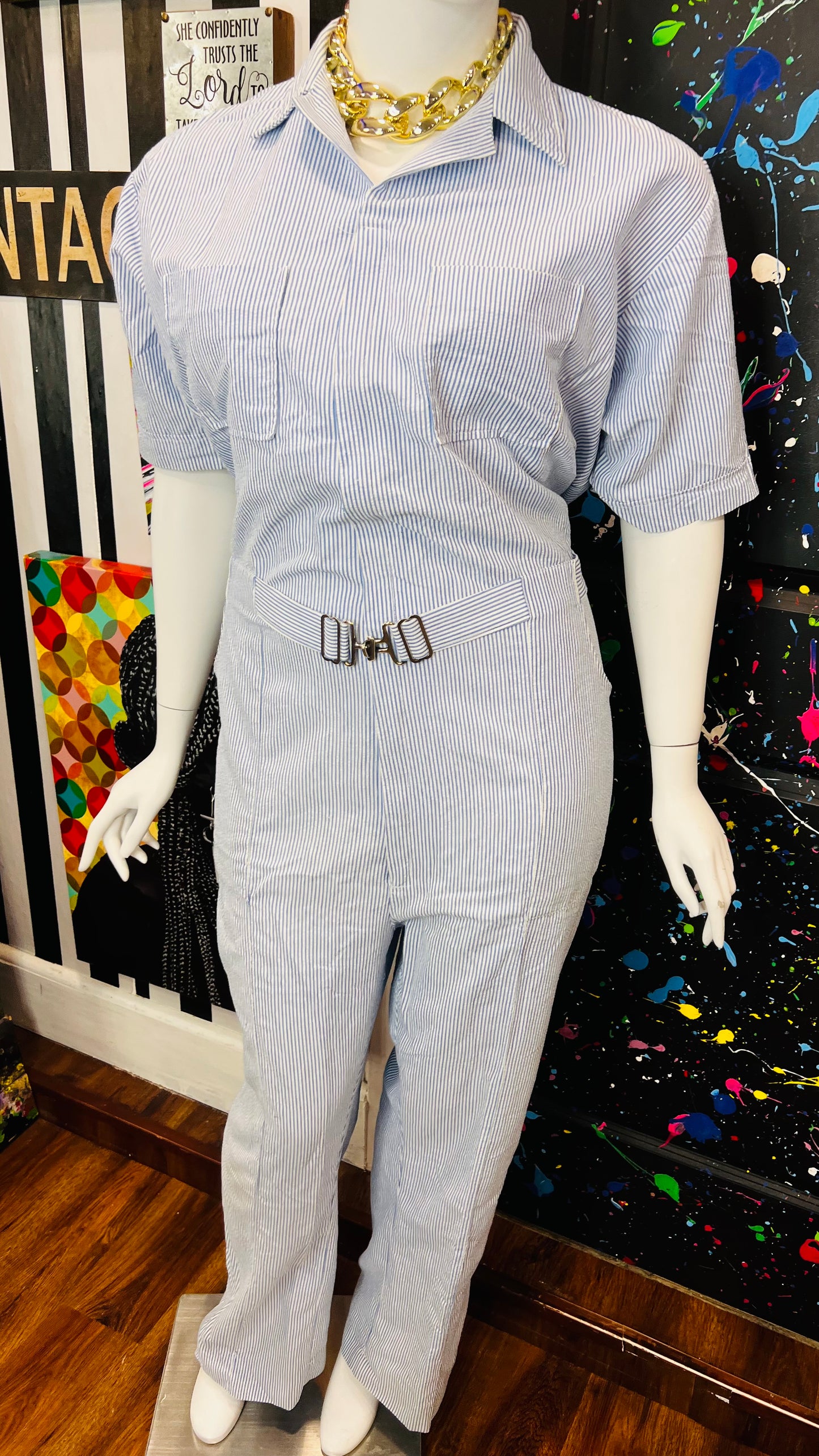Vintage 60’s/70’s Blue & White Jumpsuit (20)
