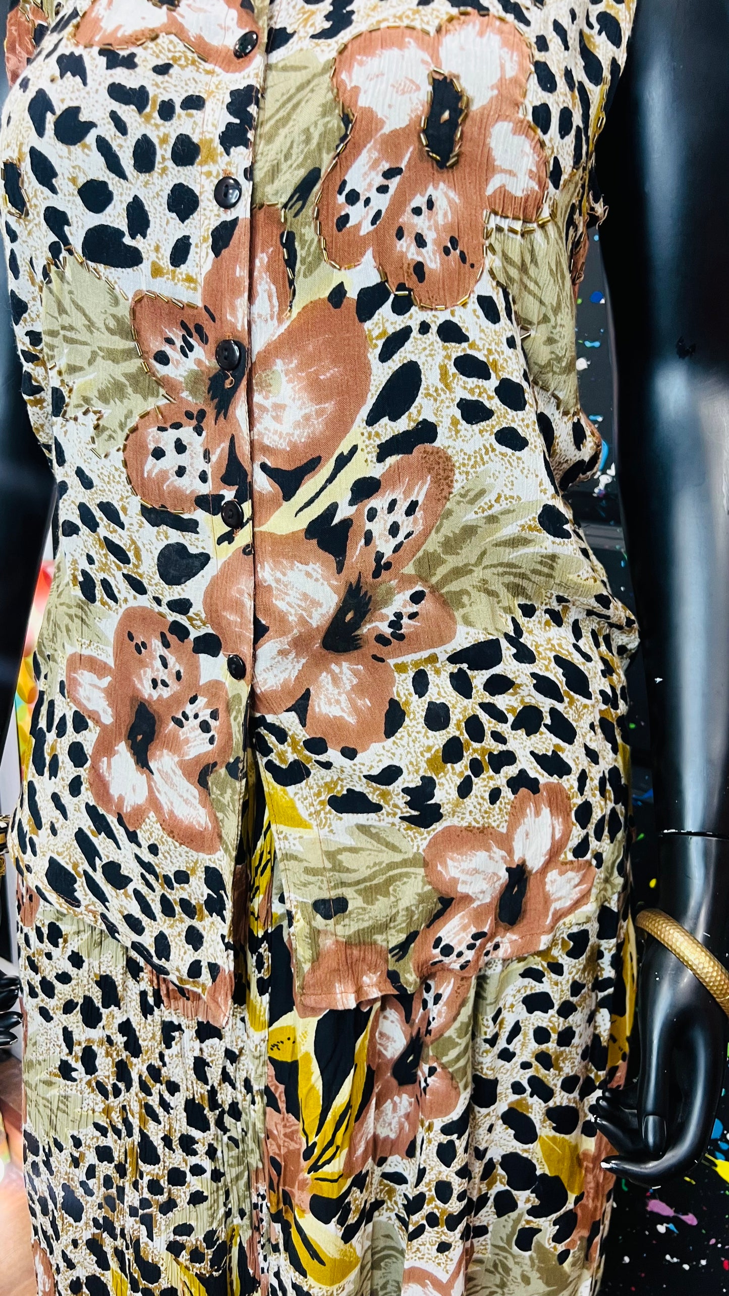 Vintage Rayon & Sequin Mix Print Skirt Set (18)
