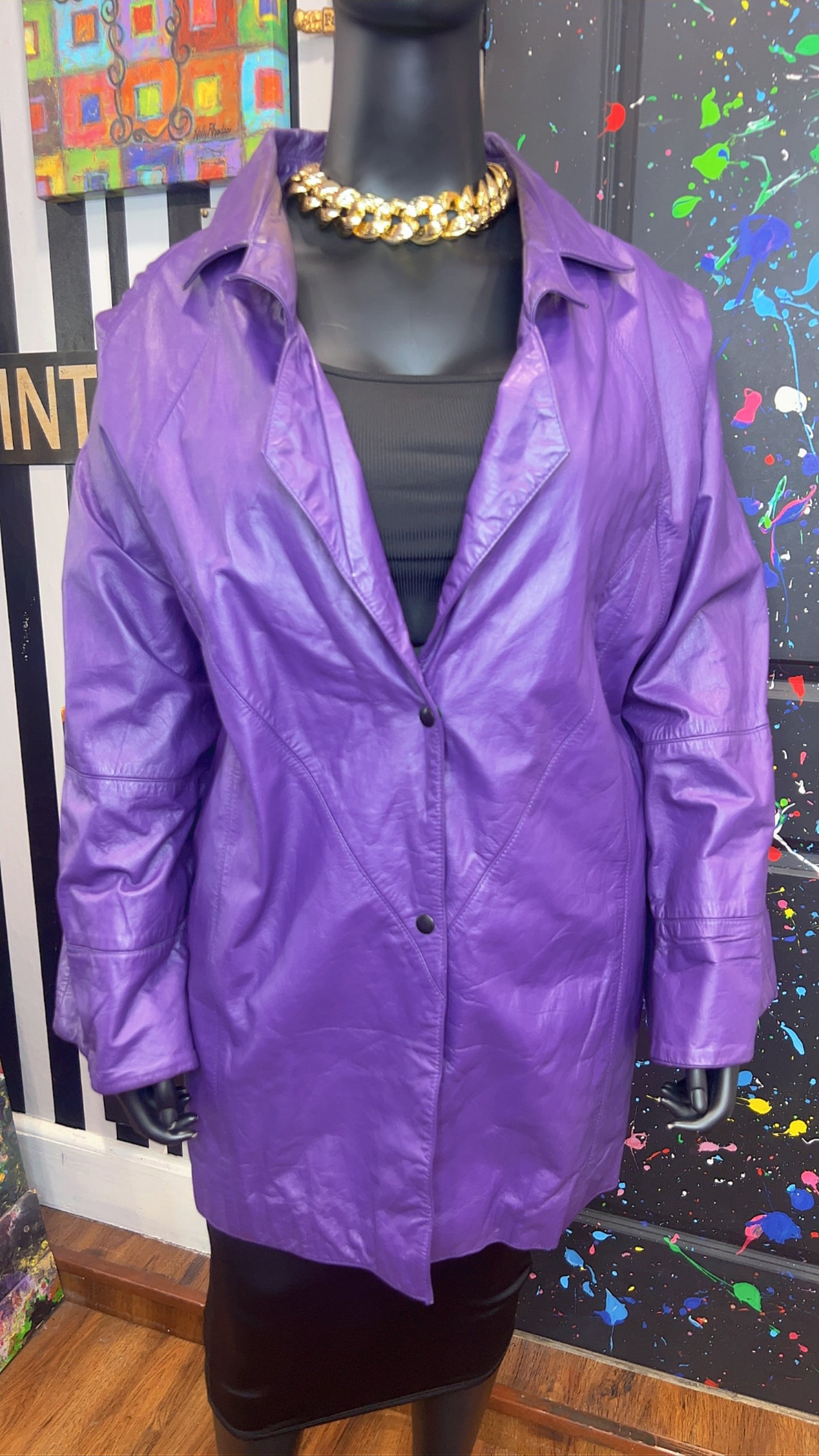 Vintage Genuine Leather Purple Coat (24)