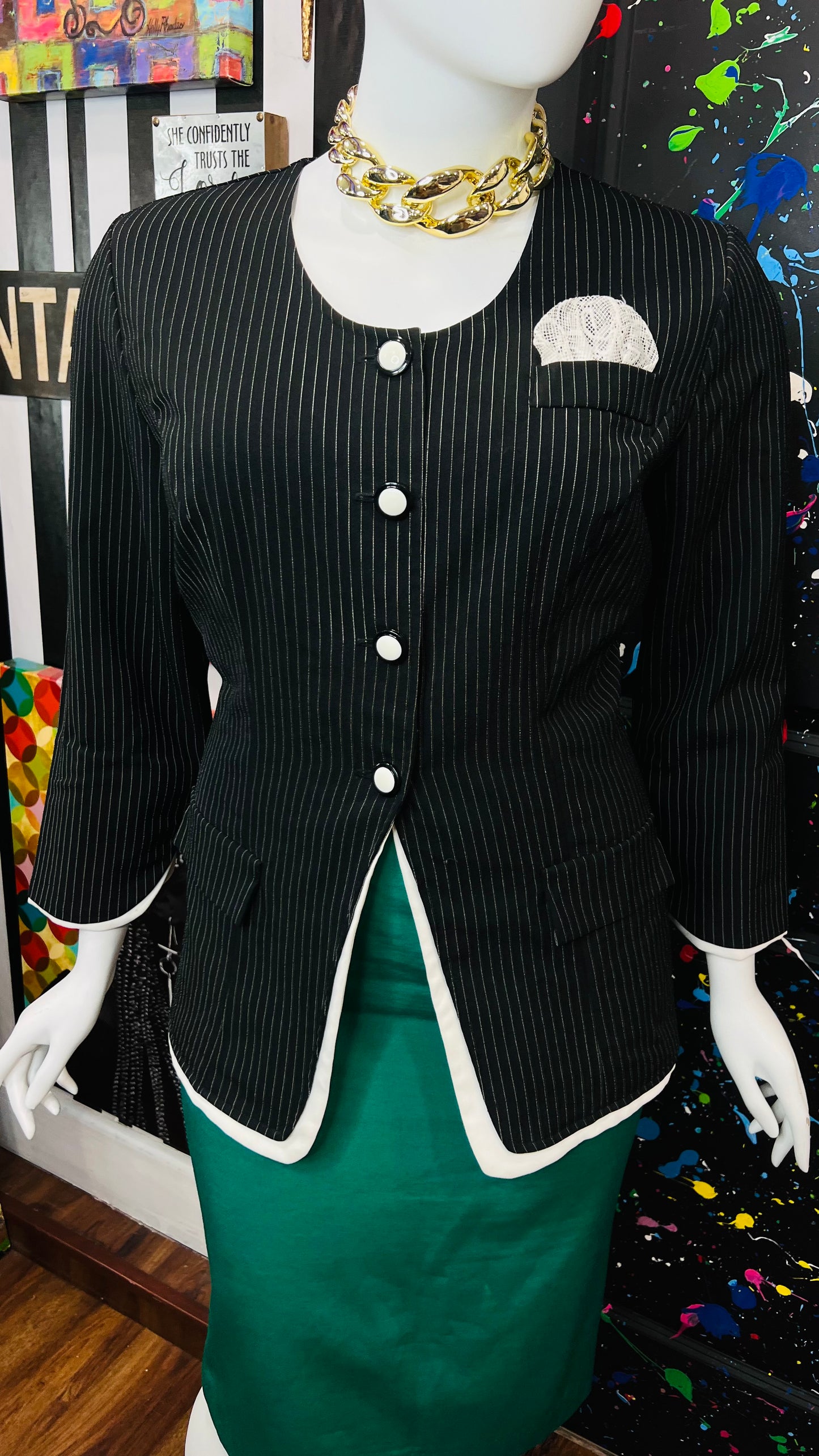 Vintage Pin Striped Black & White Blouse (16)