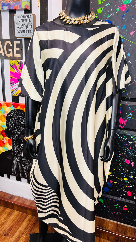 Silk Like Cream & Black Dress (16)