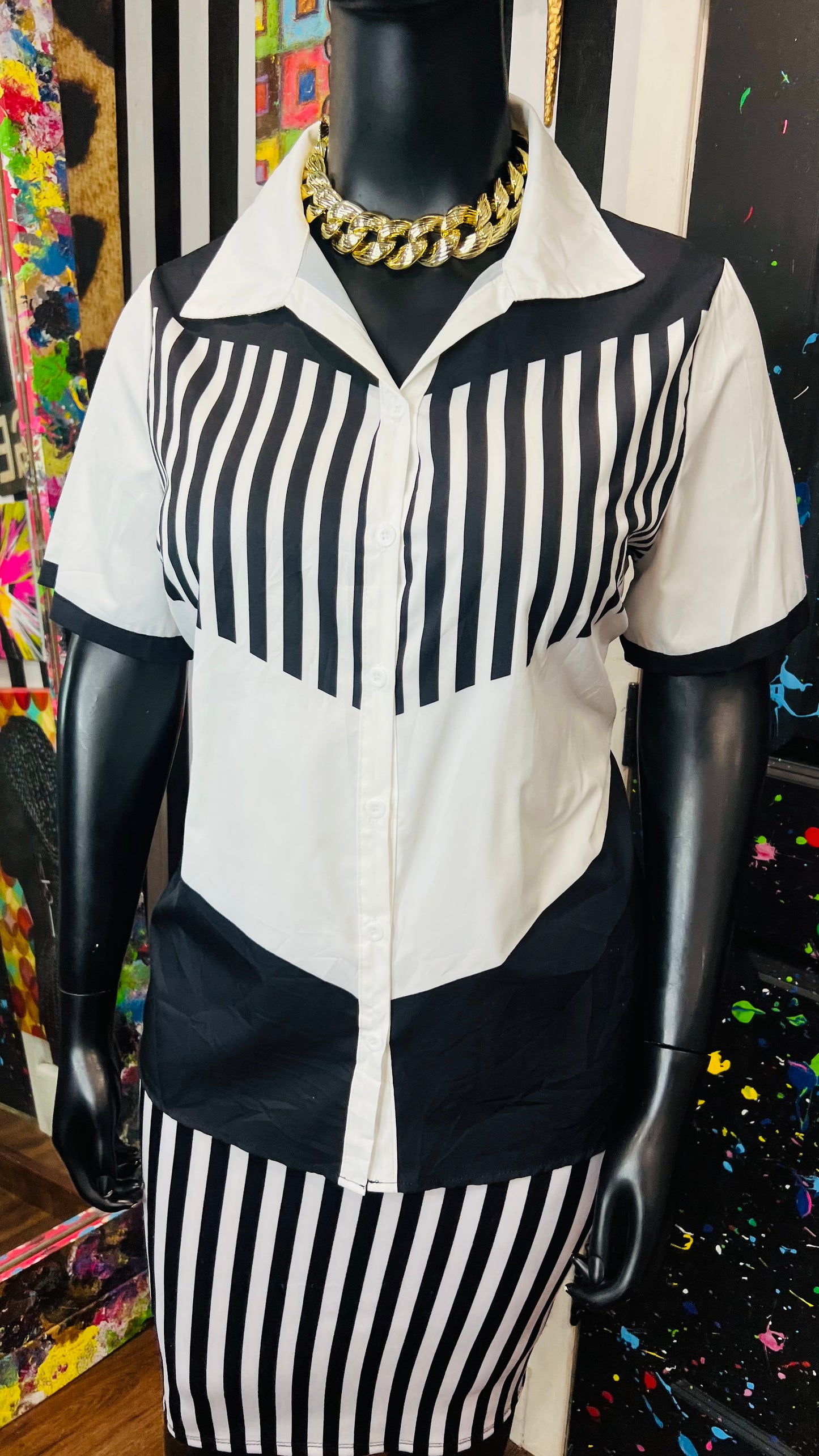 Vintage Inspired Black & White Striped Blouse (18)