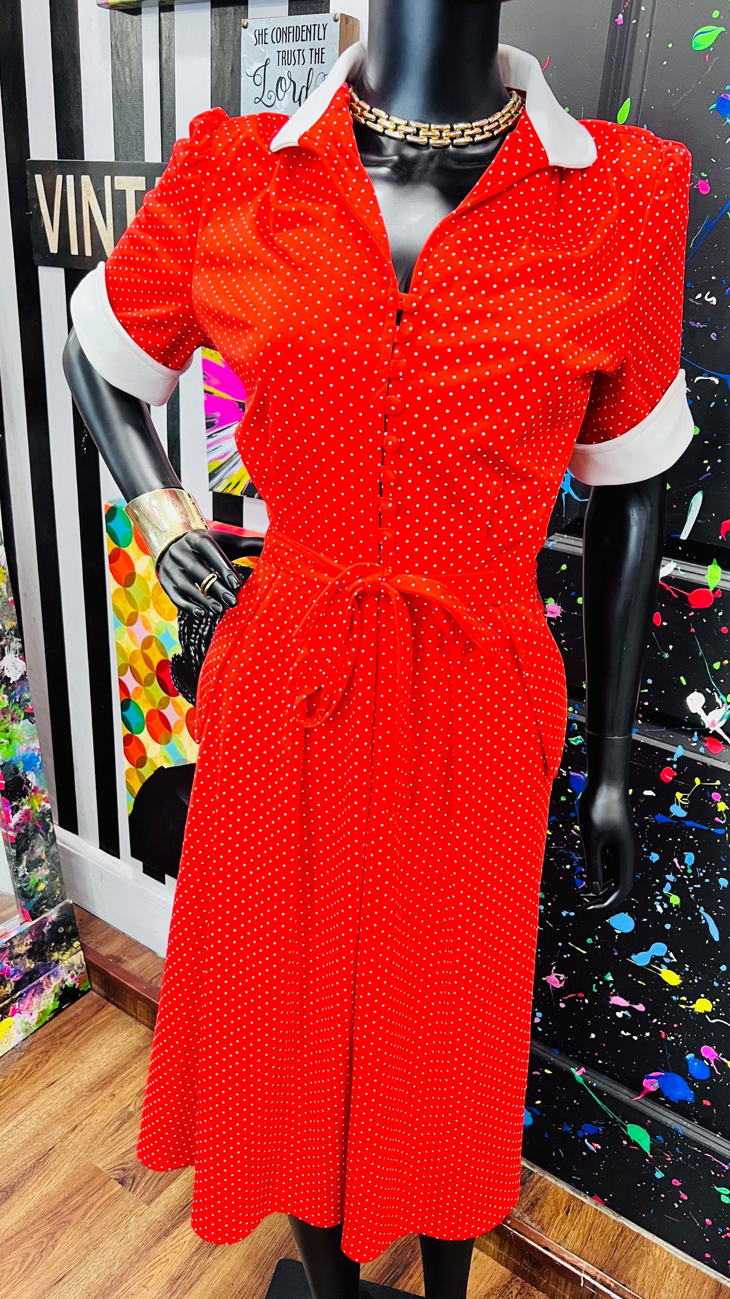 Vintage Red & White Polka Dot Dress (16)