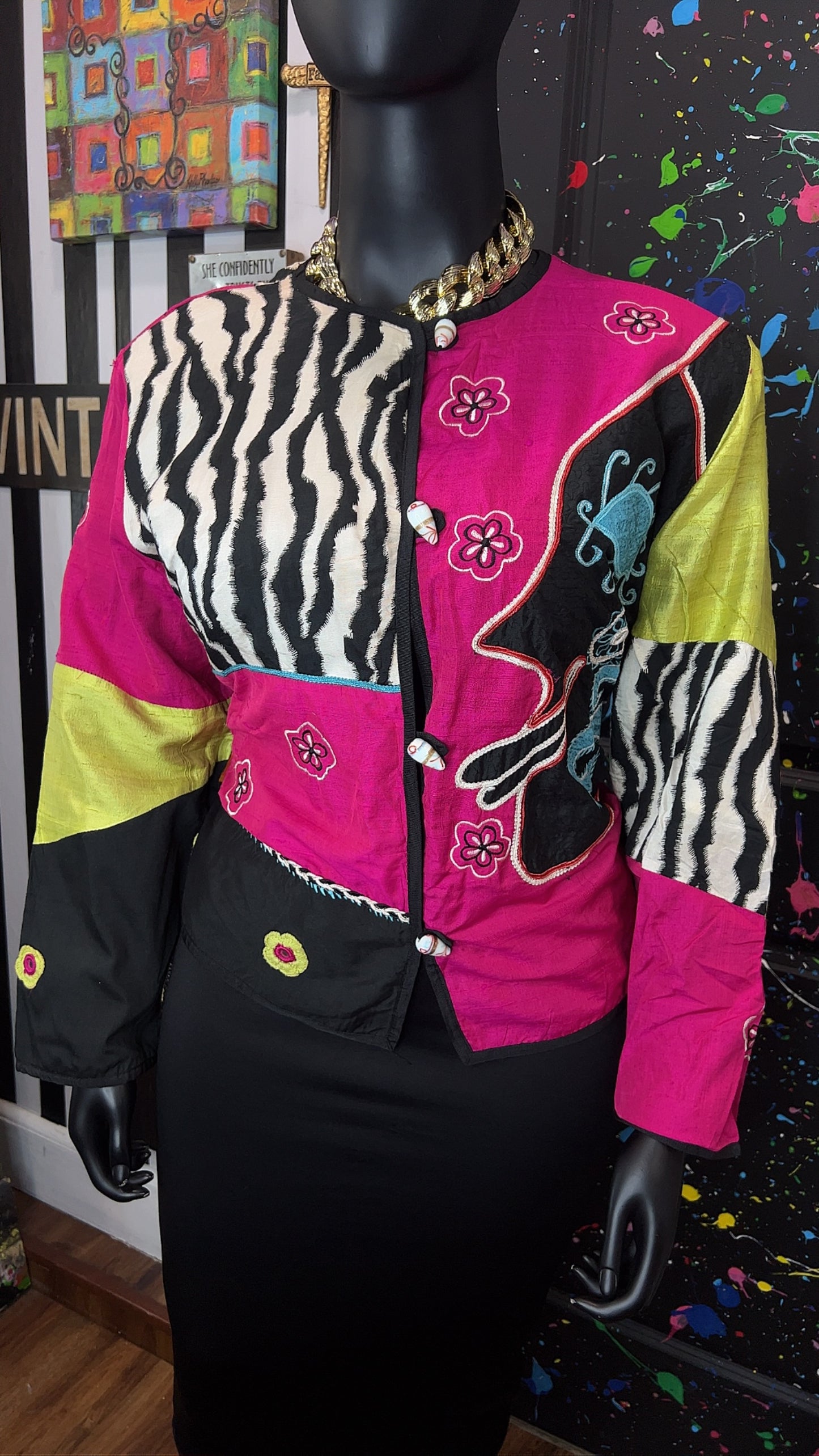Vintage Mix Print Cropped Blazer (20)