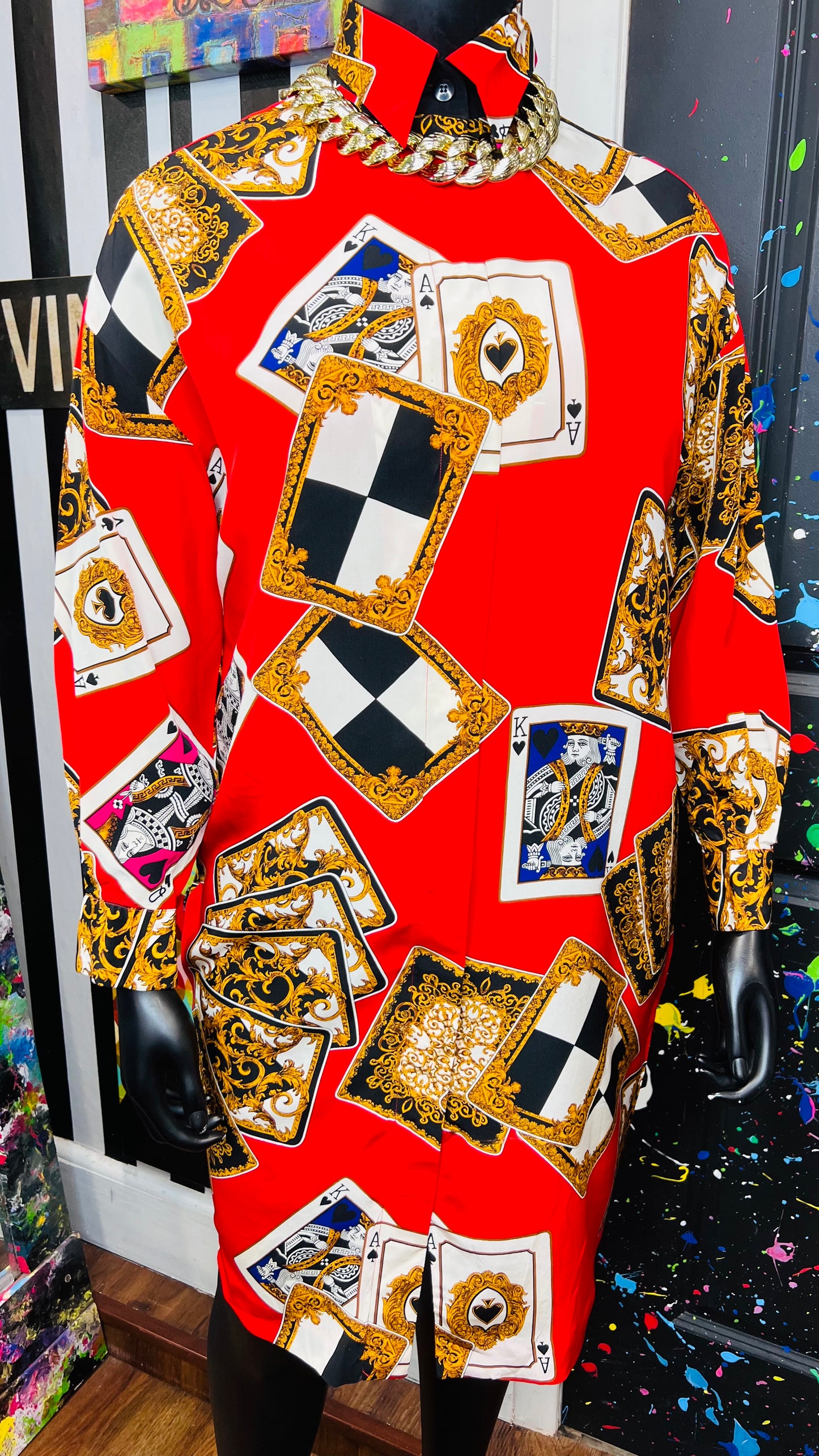 Vintage 100% Silk Ace Of Spades Dress (12) - Can fit up to some 16