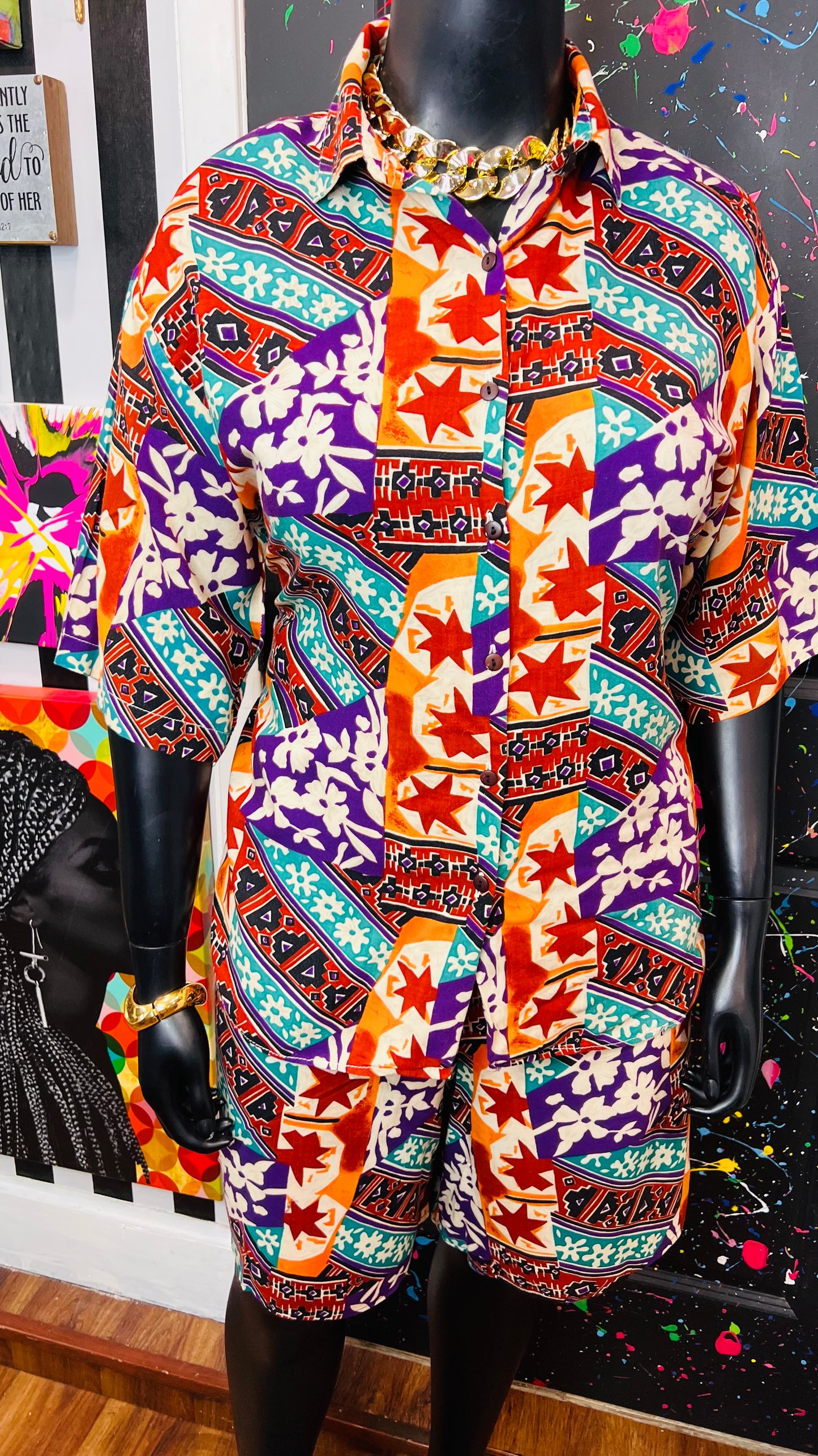Vintage Rayon Abstract Shorts Set (20)