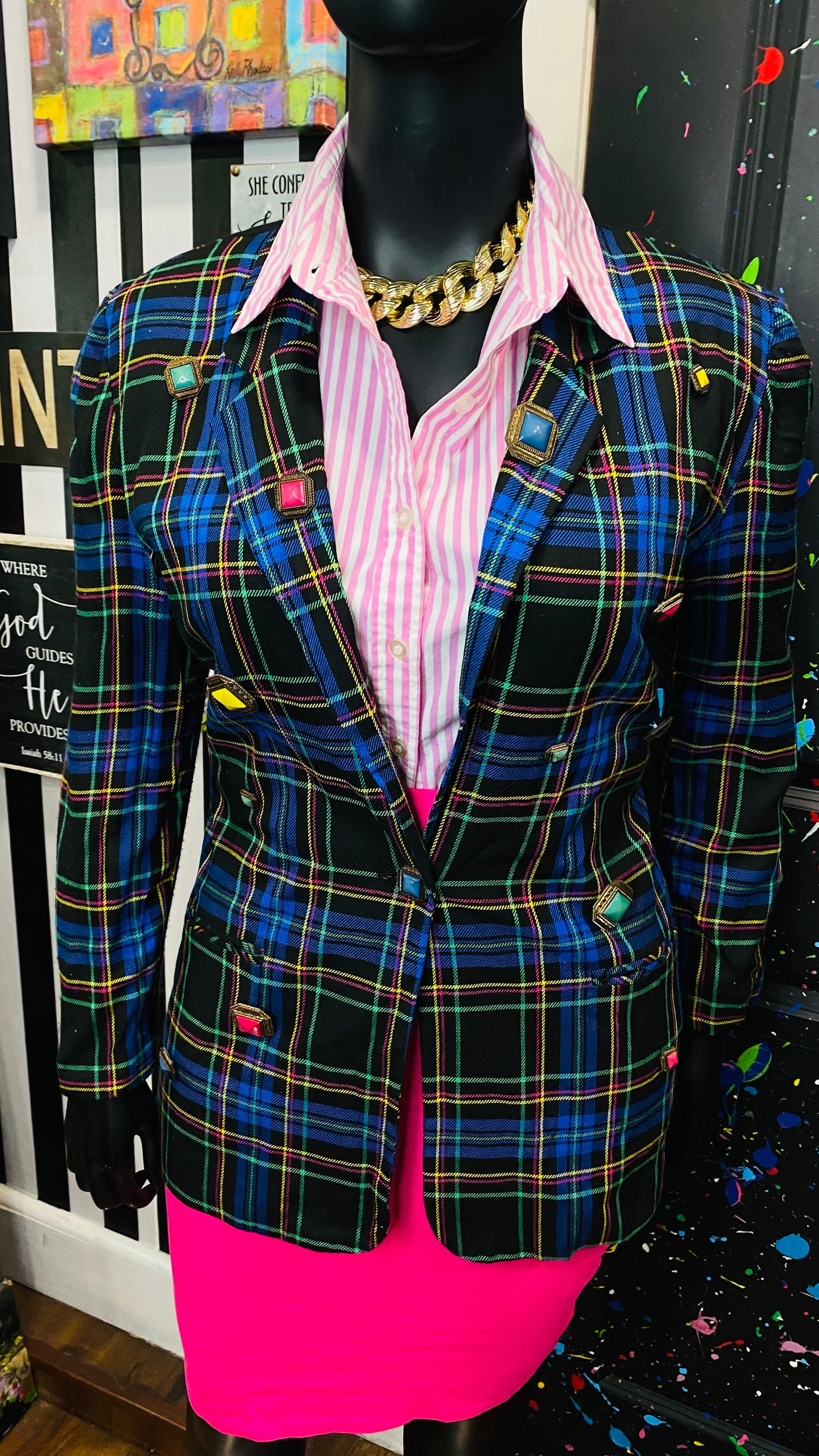 Plus Size Vintage Plaid Button Blazer (14)