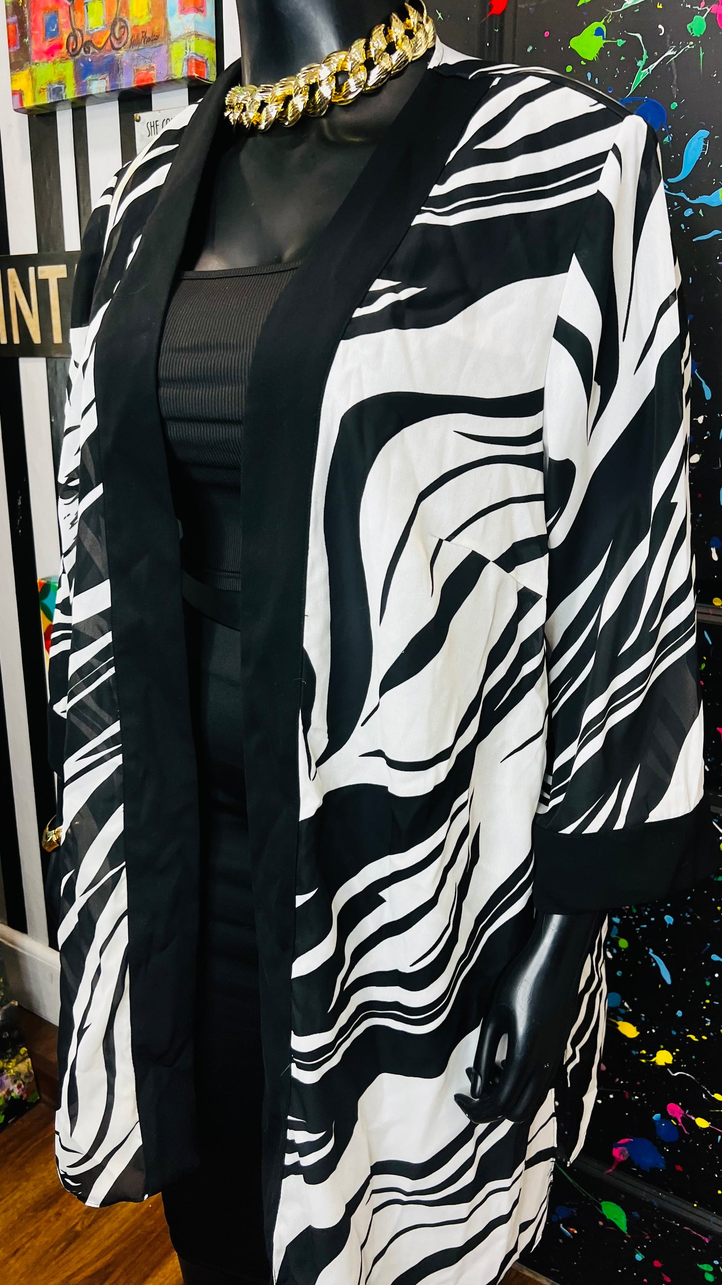 Vintage Open Black & White Sheer Duster (OS) up to 22
