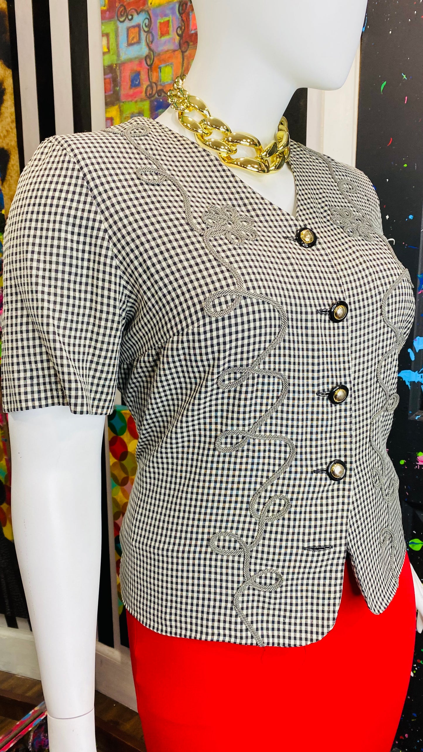 Vintage Black & White Checkered Blouse (16W)