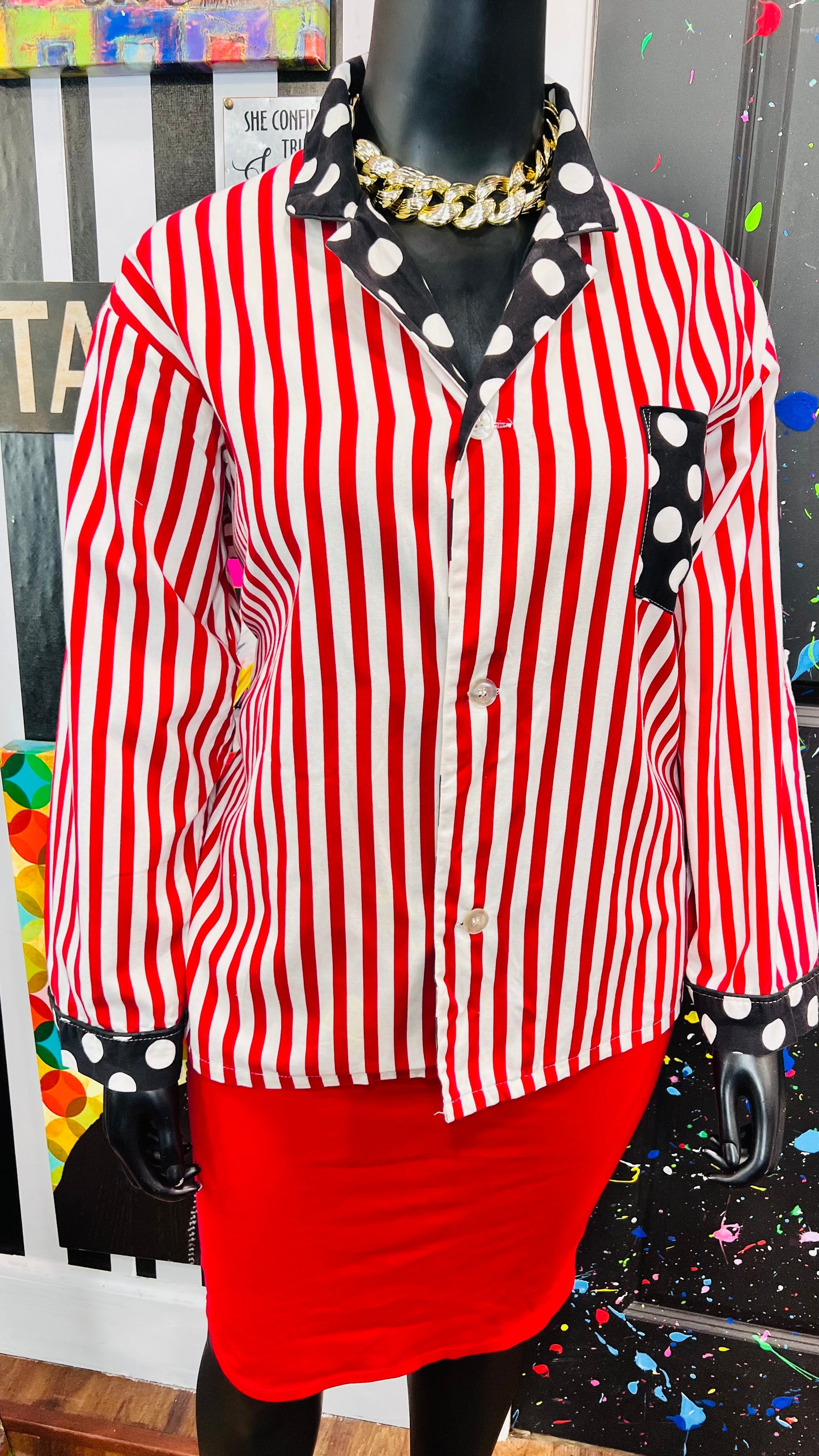 Vintage Cotton Polka Dot & Stripes Blouse (22)